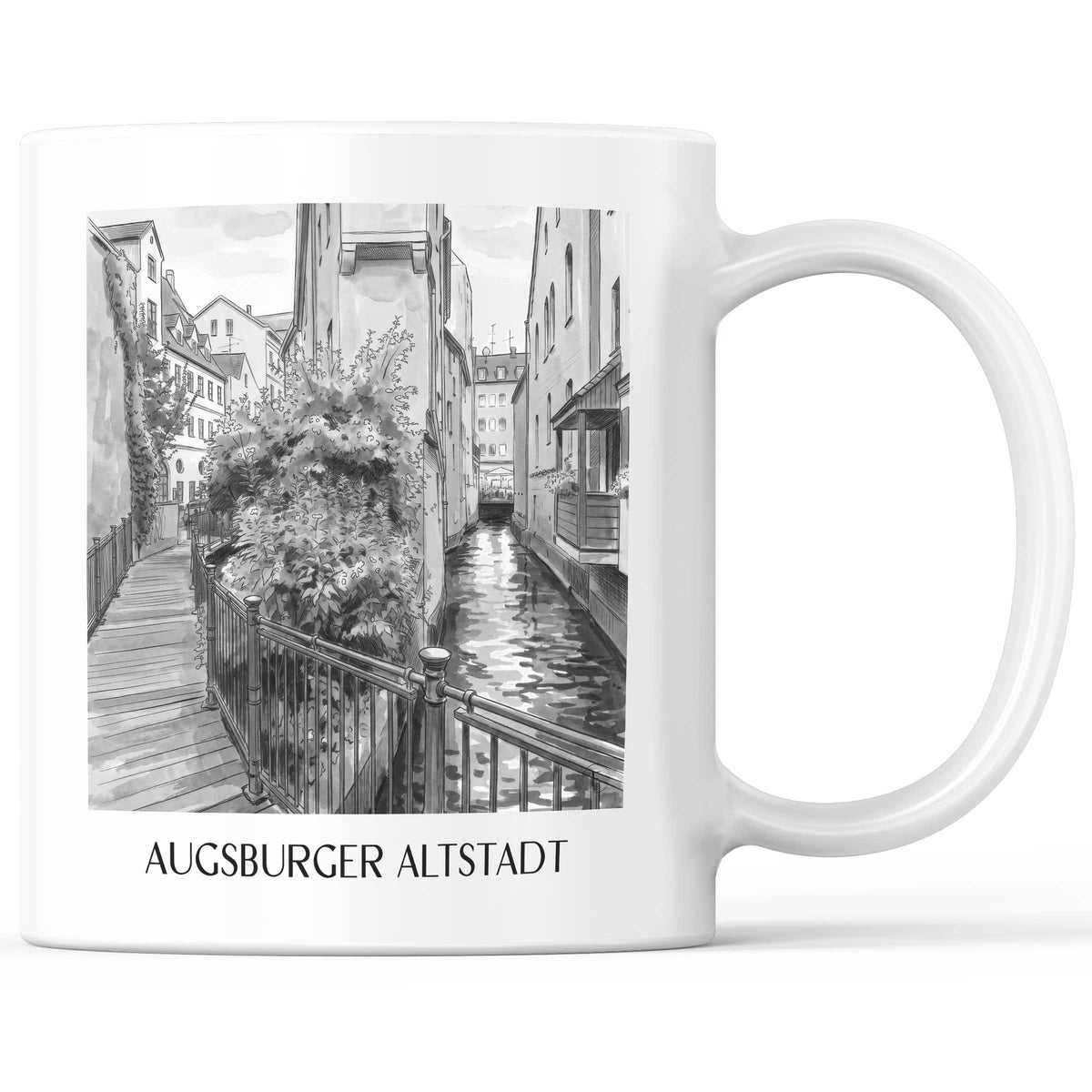 altstadt-augsburg-deutschland-kaffeebecher-aquarell-schwarz-weiss
