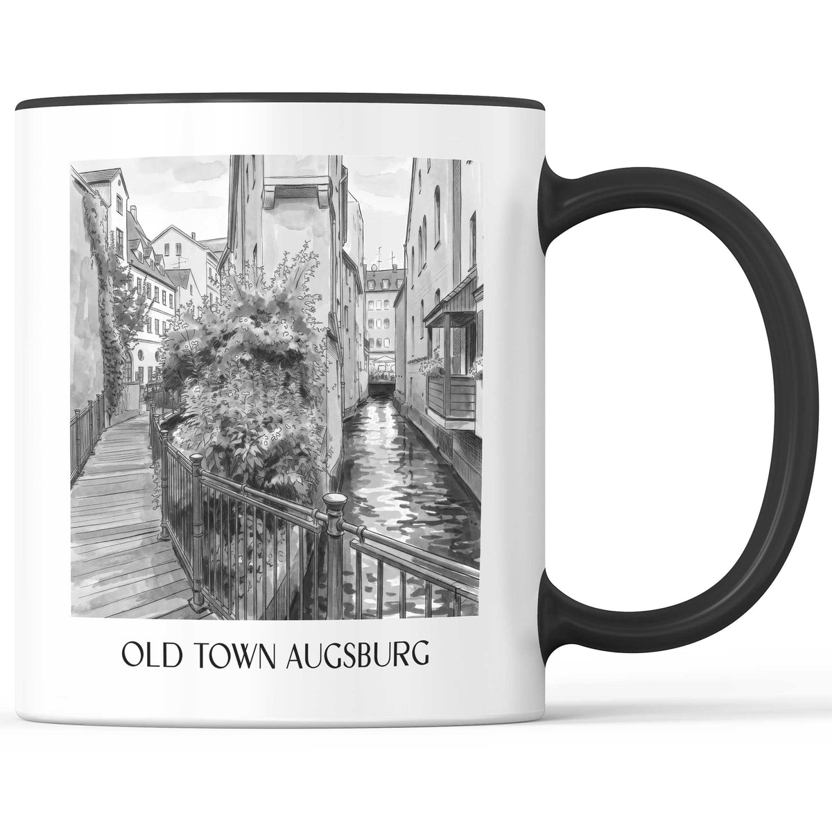 Altstadt Kaffeebecher - Augsburg - Deutschland Becher - Kaffeetasse im Aquarell Schwarz-Weiß Stil - favplace