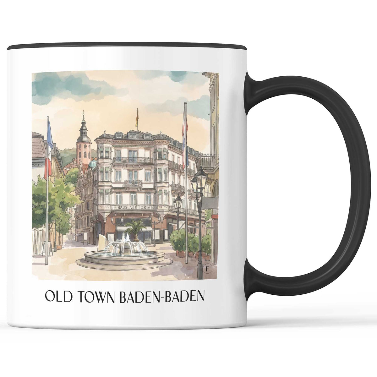 Altstadt Kaffeebecher - Baden-Baden - Deutschland Becher - Kaffeetasse im Aquarell Stil - favplace