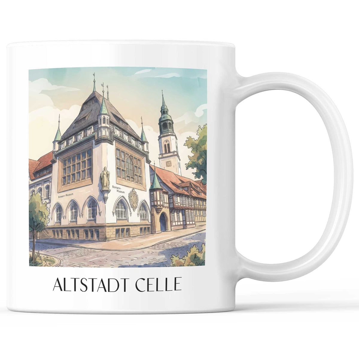 Altstadt Kaffeebecher - Celle - Deutschland Becher - Kaffeetasse im Aquarell Stil - favplace