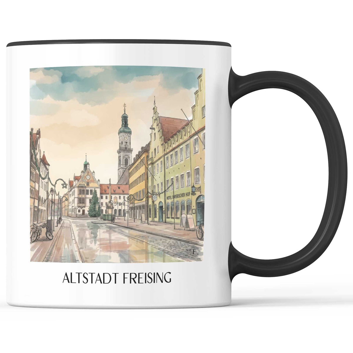 altstadt-freising-deutschland-kaffeebecher-aquarell