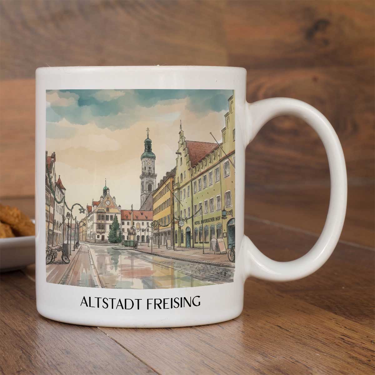 altstadt-freising-deutschland-kaffeebecher-aquarell