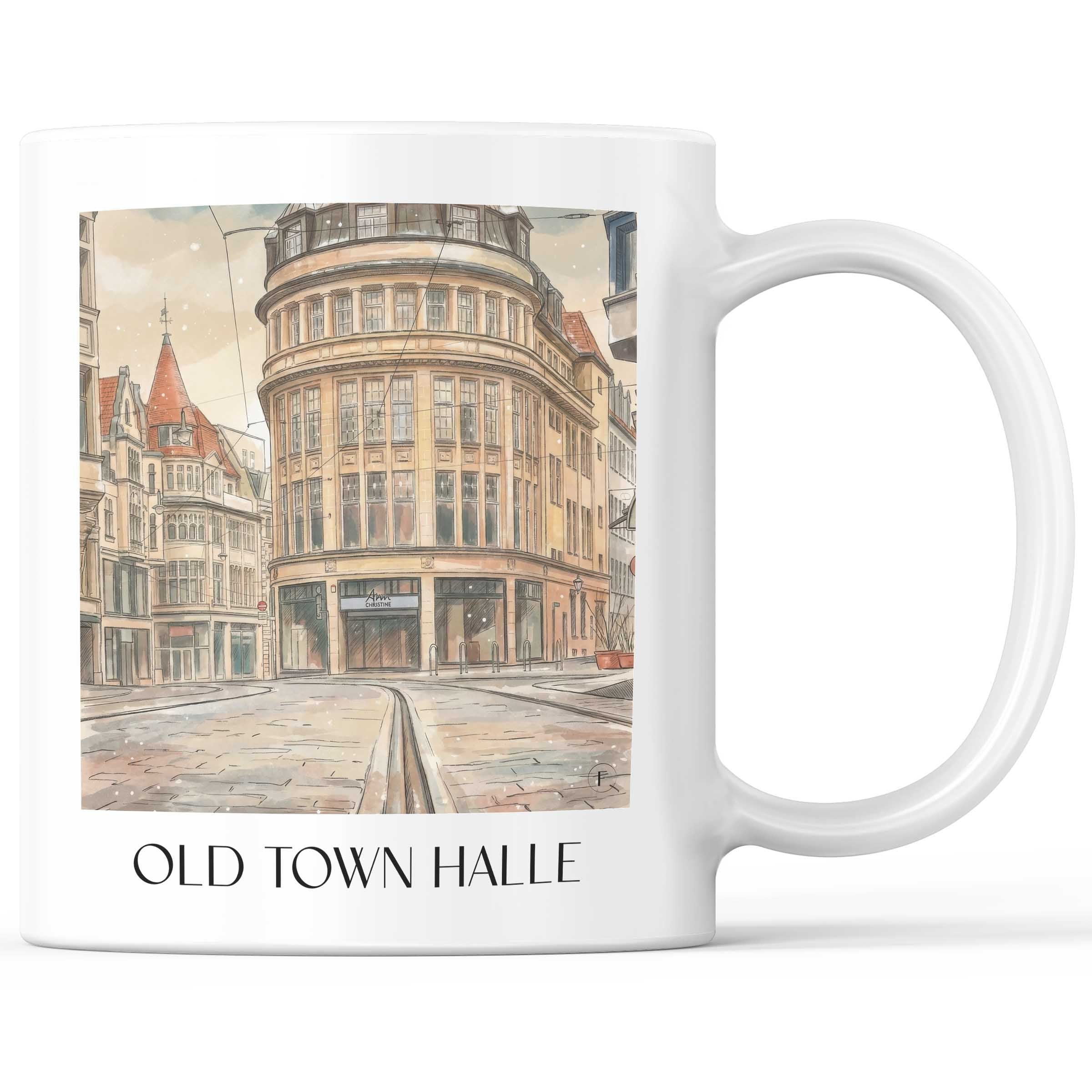Altstadt Kaffeebecher - Halle - Deutschland Becher - Kaffeetasse im Aquarell Stil - favplace