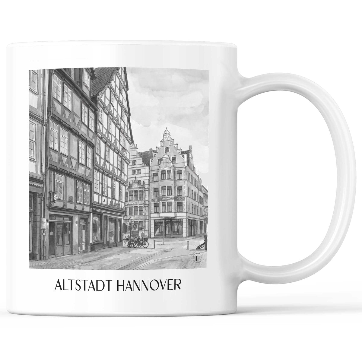 Altstadt Kaffeebecher - Hannover - Deutschland Becher - Kaffeetasse im Aquarell Schwarz-Weiß Stil - favplace