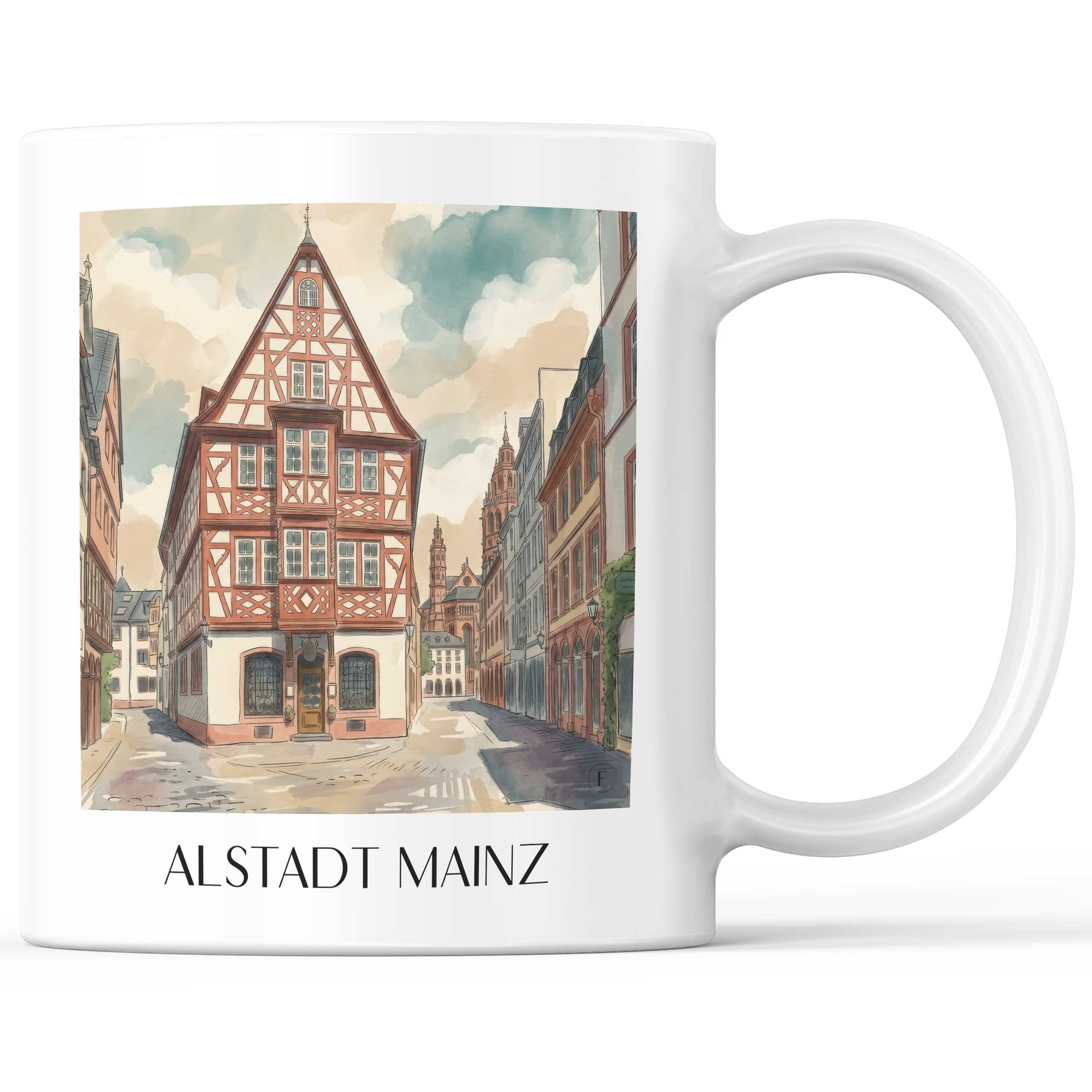 altstadt-mainz-deutschland-kaffeebecher-aquarell