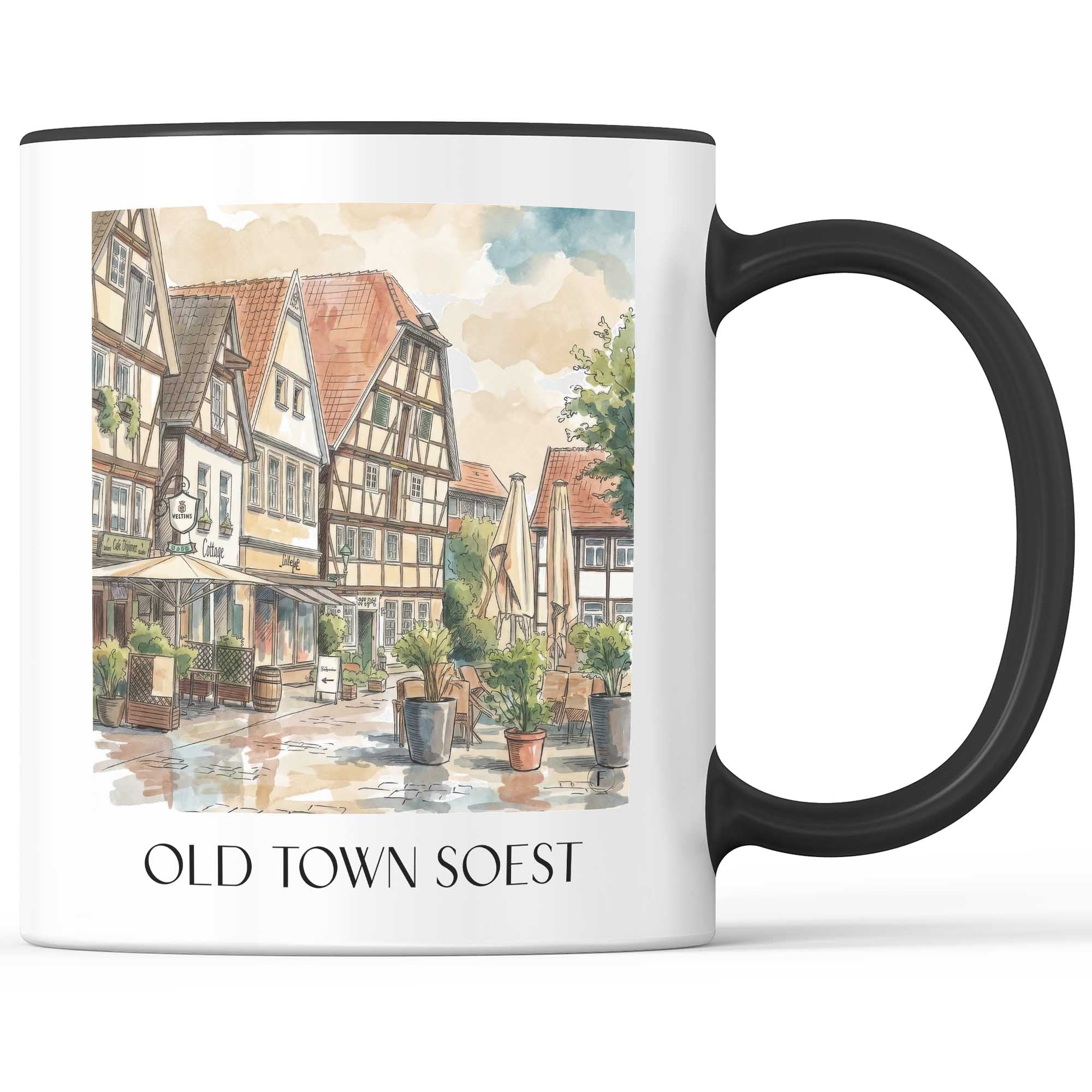 Altstadt Kaffeebecher - Soest - Deutschland Becher - Kaffeetasse im Aquarell Stil - favplace