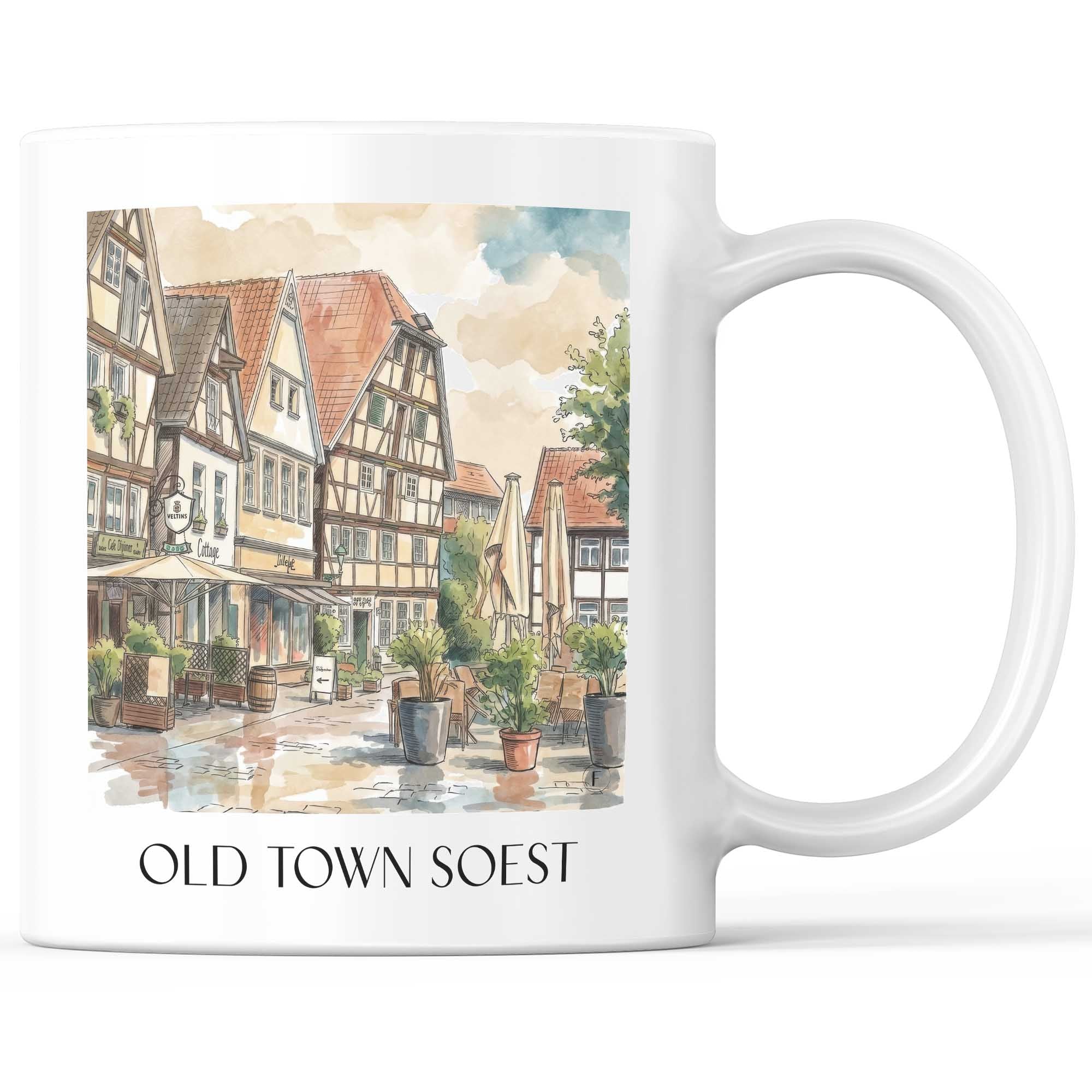 Altstadt Kaffeebecher - Soest - Deutschland Becher - Kaffeetasse im Aquarell Stil - favplace