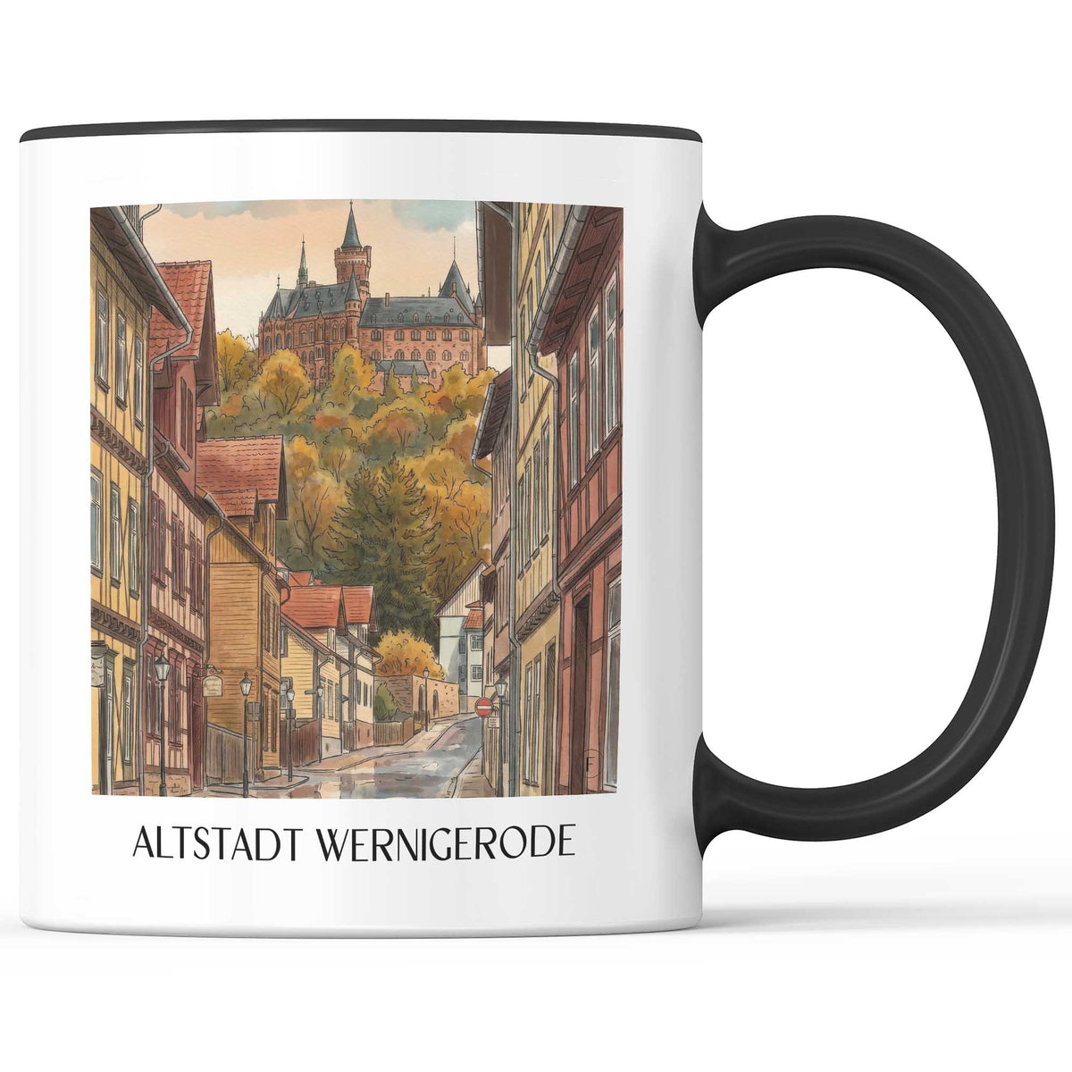 altstadt-wernigerode-deutschland-kaffeebecher-aquarell