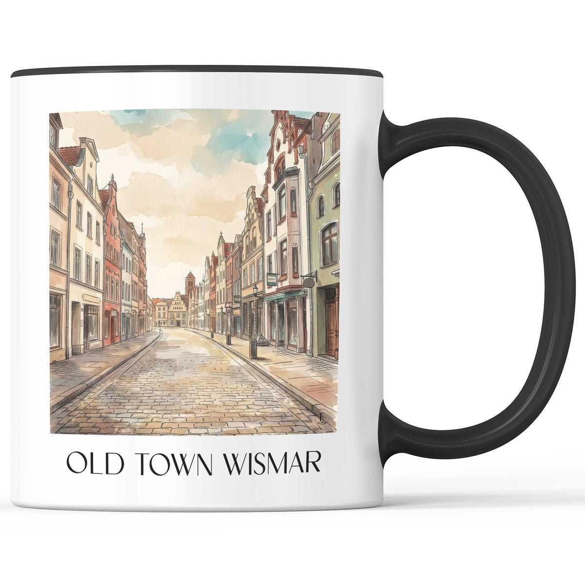 Altstadt Kaffeebecher - Wismar - Deutschland Becher - Kaffeetasse im Aquarell Stil - favplace