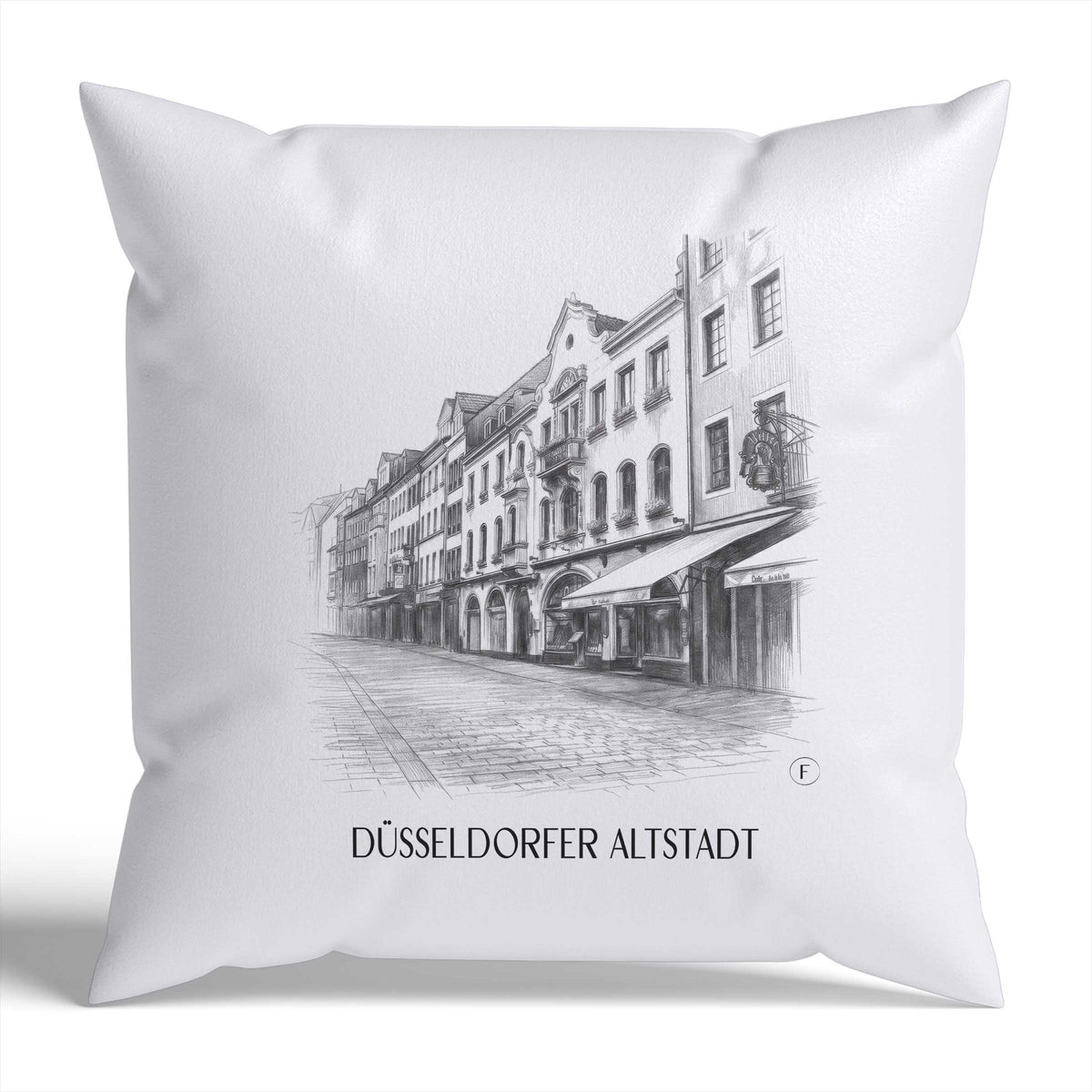 altstadt-düsseldorf-deutschland-kissenbezug-bleistift-zeichnung-drawing