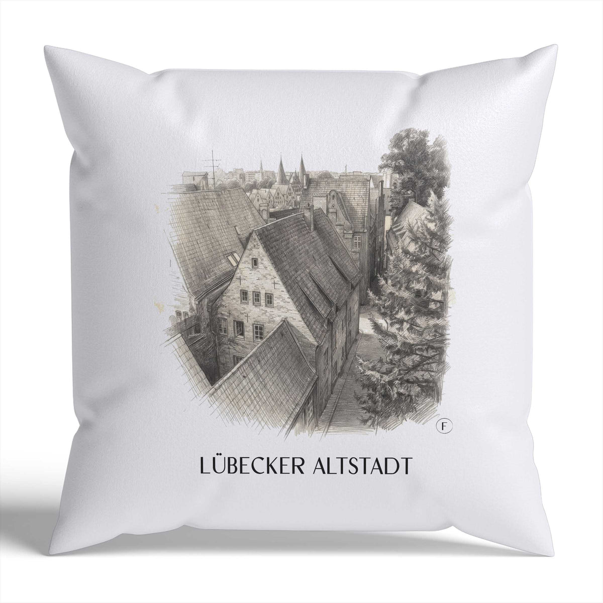 altstadt-lübeck-deutschland-kissenbezug-bleistift-zeichnung-drawing