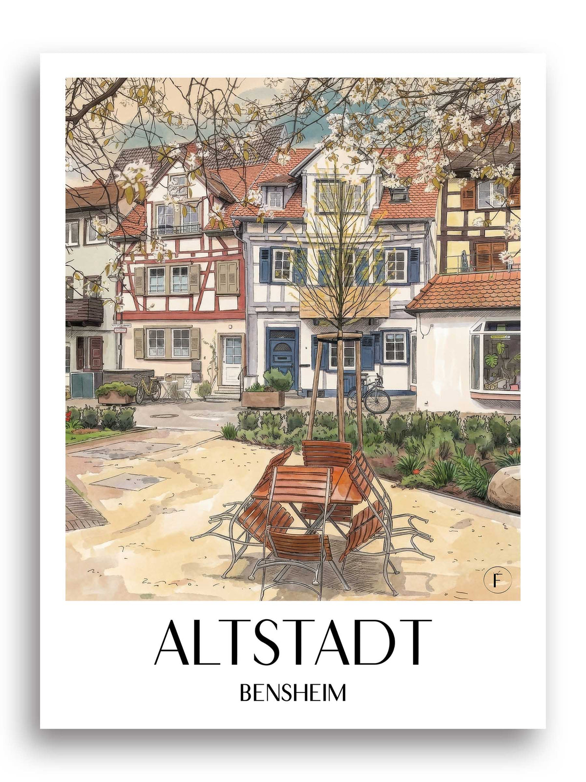 altstadt-bensheim-deutschland-poster-aquarell