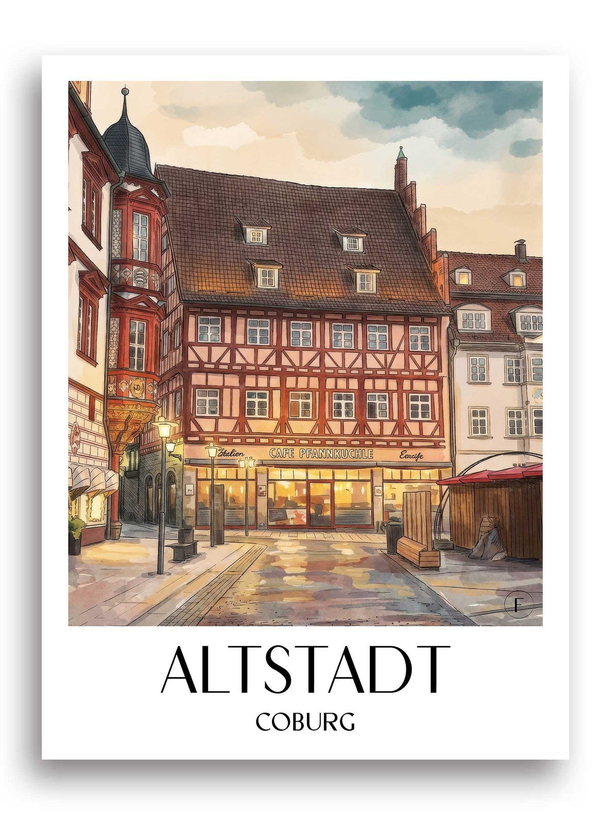 altstadt-coburg-deutschland-poster-aquarell