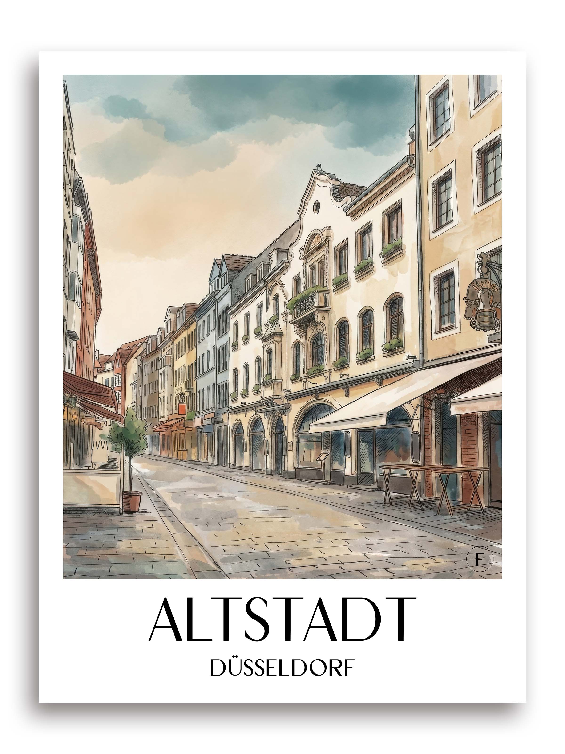 altstadt-düsseldorf-deutschland-poster-aquarell