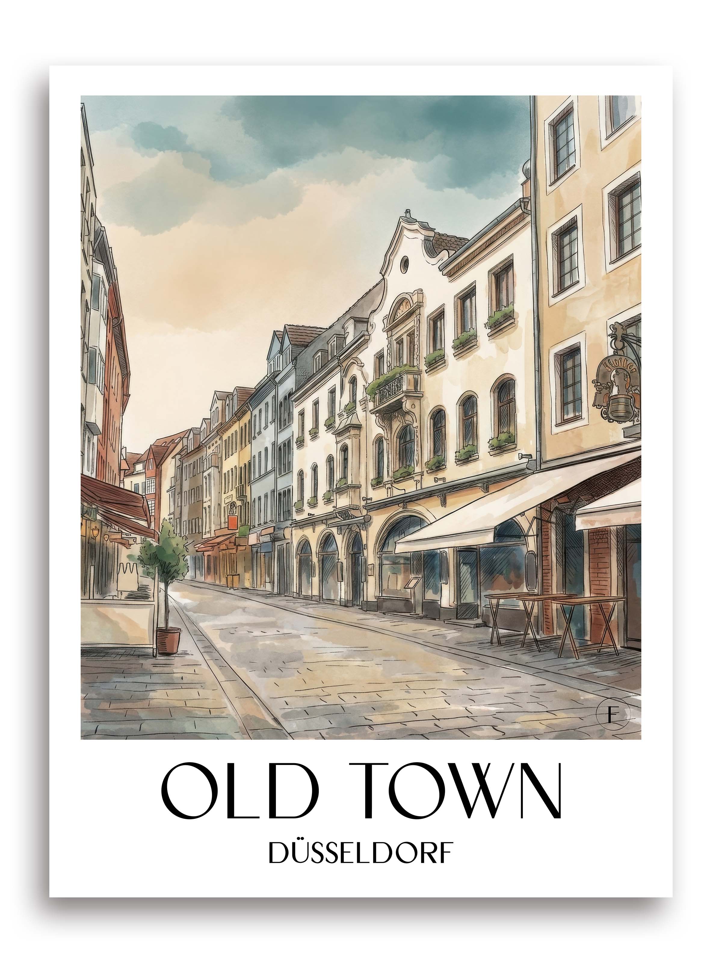 Altstadt Poster - Düsseldorf - Deutschland Kunstdruck - Aquarell von A4 bis A1 - favplace