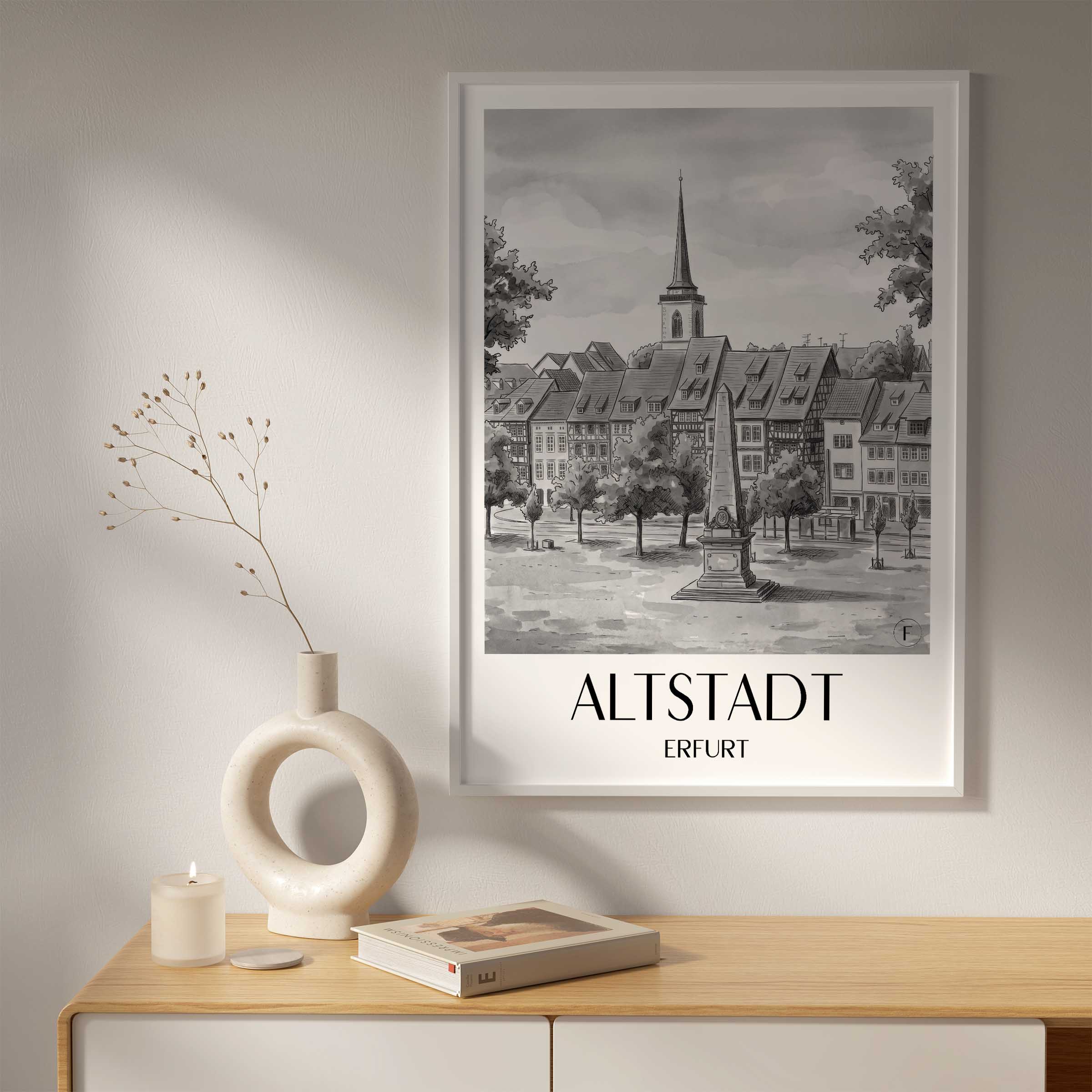 altstadt-erfurt-deutschland-poster-aquarell-schwarz-weiss