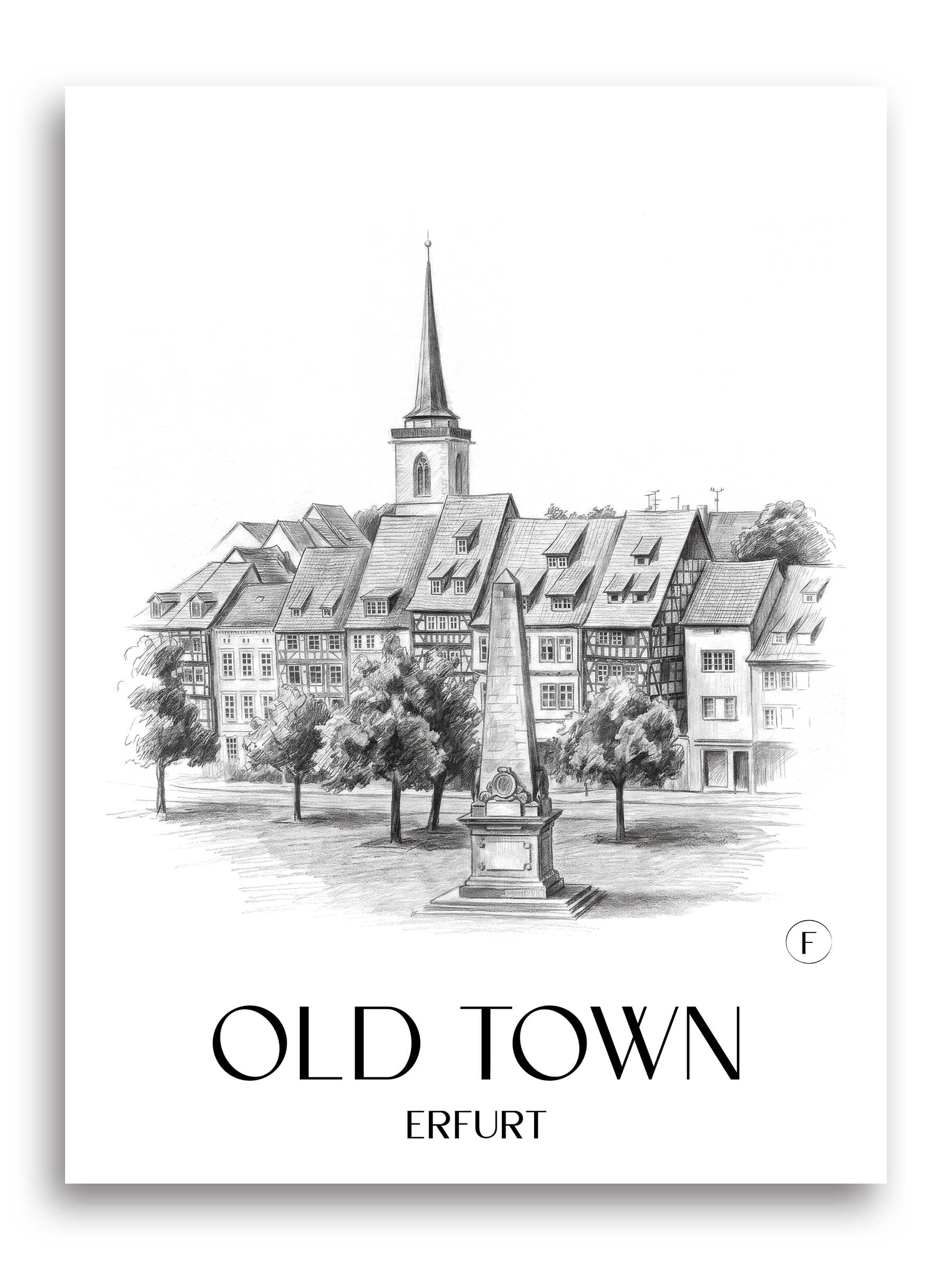 Altstadt Poster - Erfurt - Deutschland Kunstdruck - Zeichnung von A4 bis A1