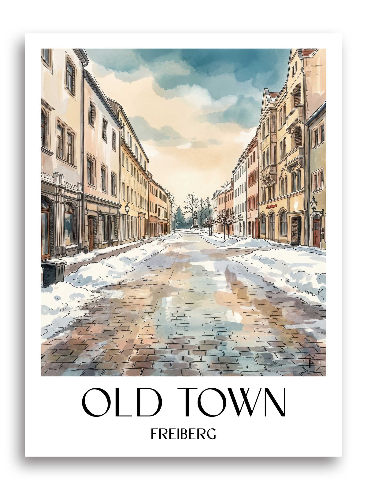 Altstadt Poster - Freiberg - Deutschland Kunstdruck - Aquarell von A4 bis A1 - favplace