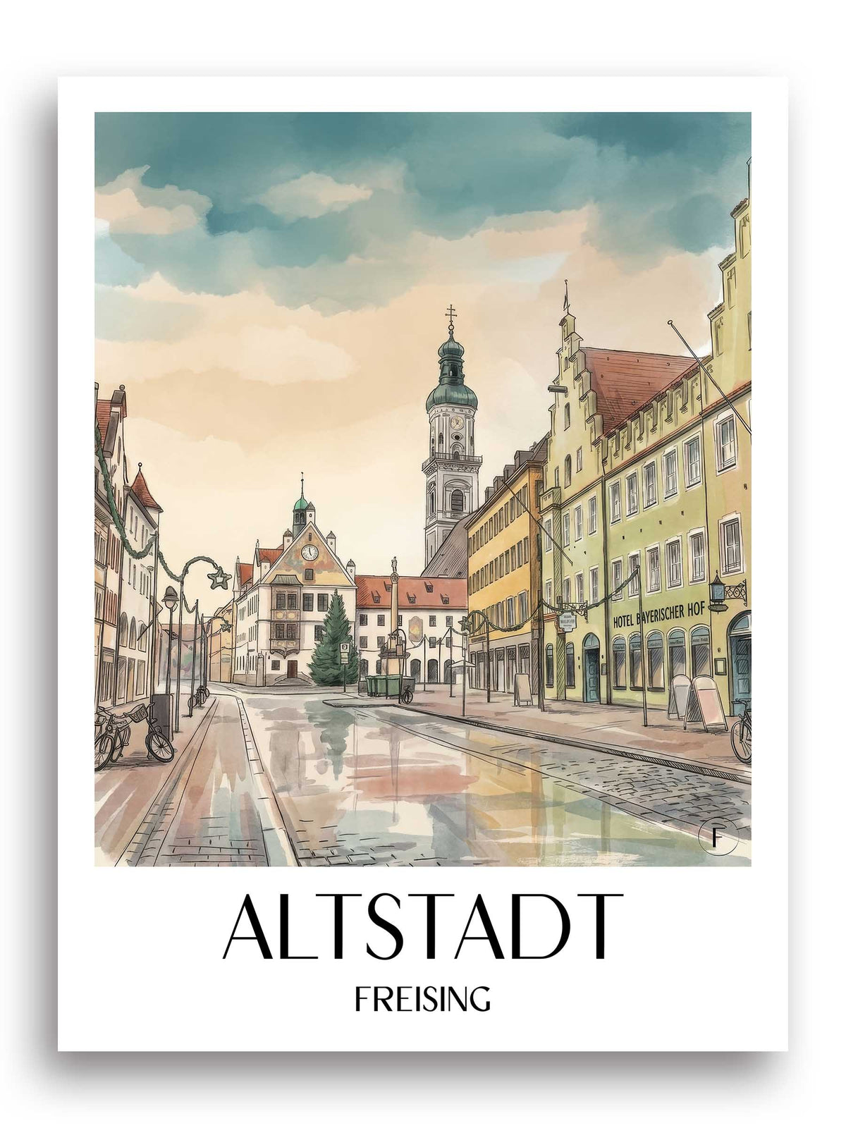 altstadt-freising-deutschland-poster-aquarell
