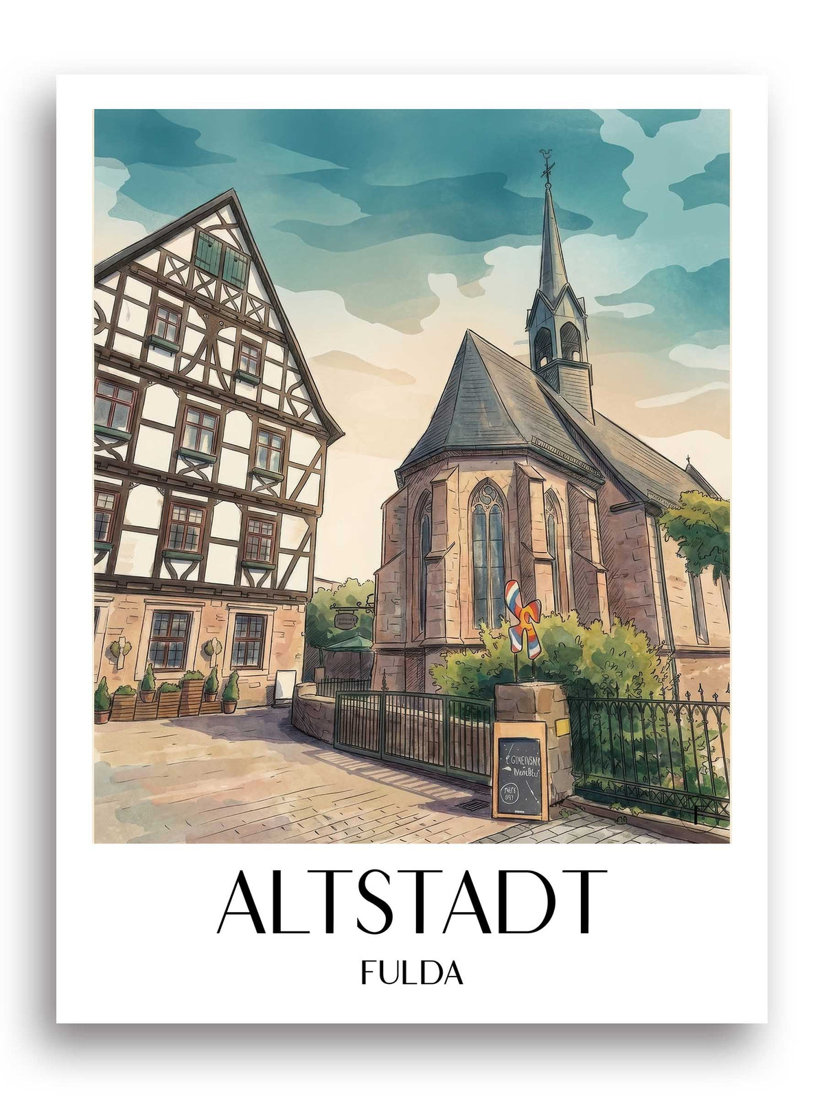 altstadt-fulda-deutschland-poster-aquarell