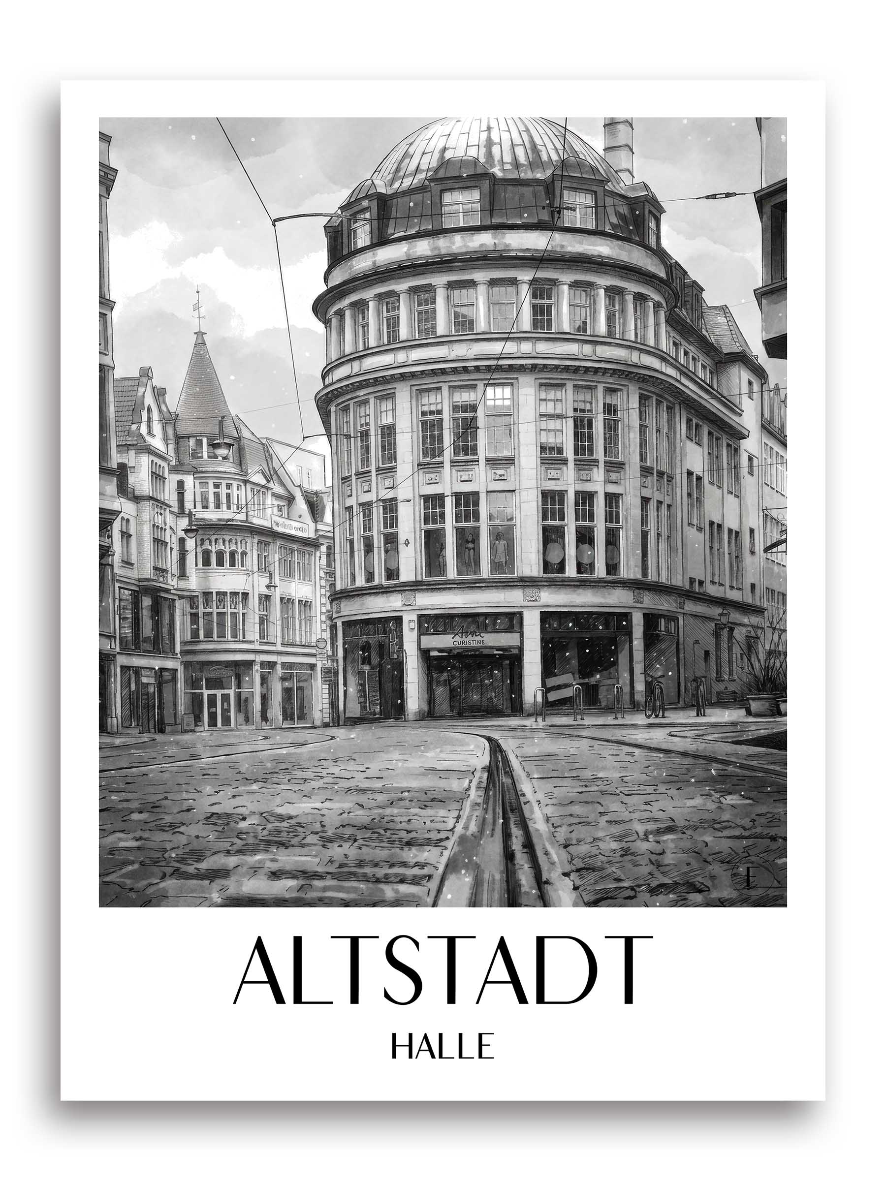 altstadt-halle-deutschland-poster-aquarell-schwarz-weiss
