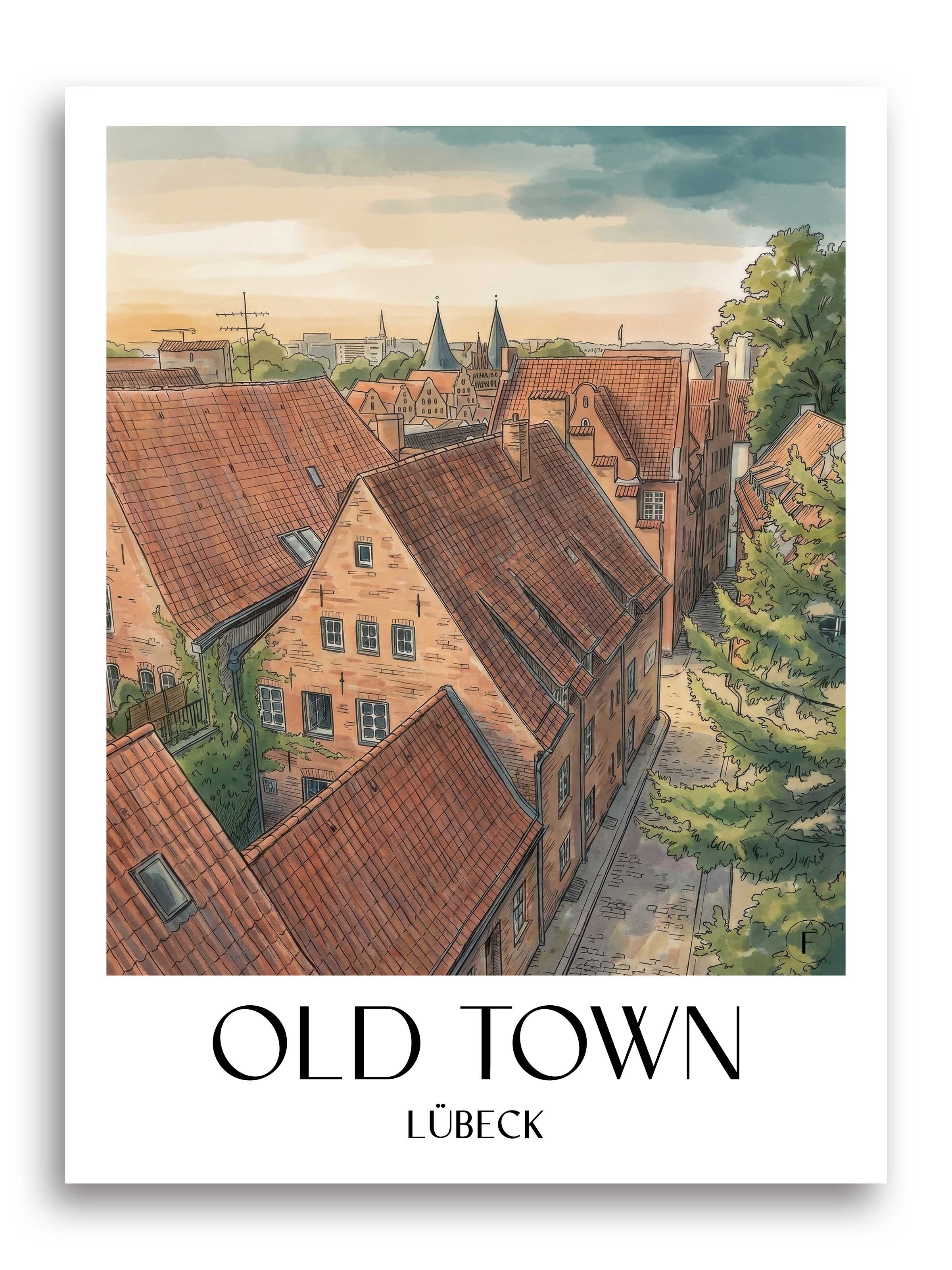 Altstadt Poster - Lübeck - Deutschland Kunstdruck - Aquarell von A4 bis A1 - favplace