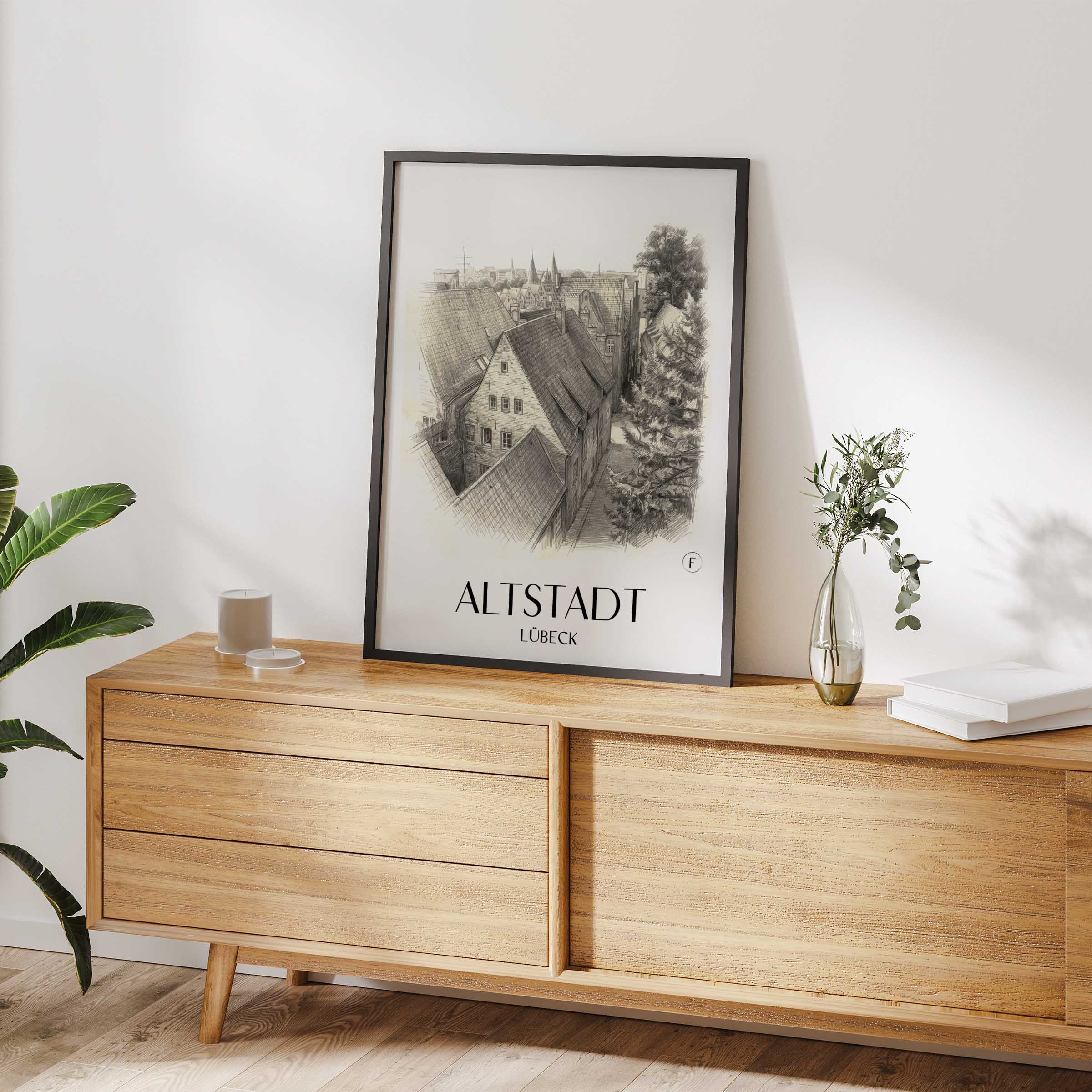 altstadt-lübeck-deutschland-poster-bleistift-zeichnung-drawing