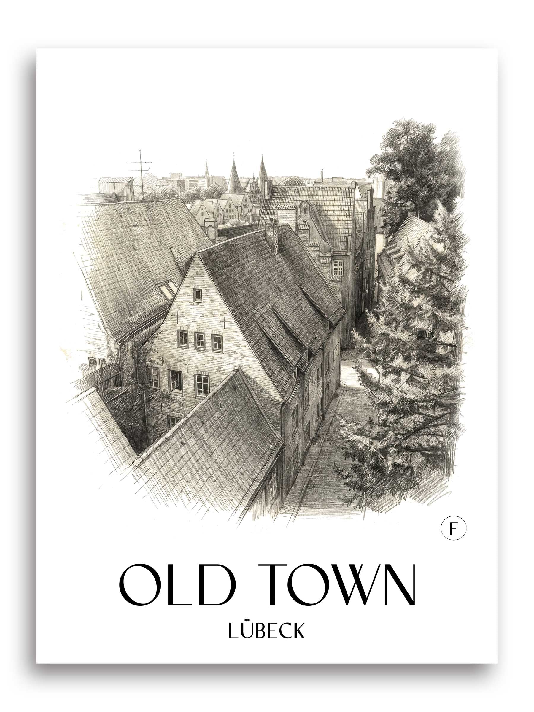 Altstadt Poster - Lübeck - Deutschland Kunstdruck - Zeichnung von A4 bis A1
