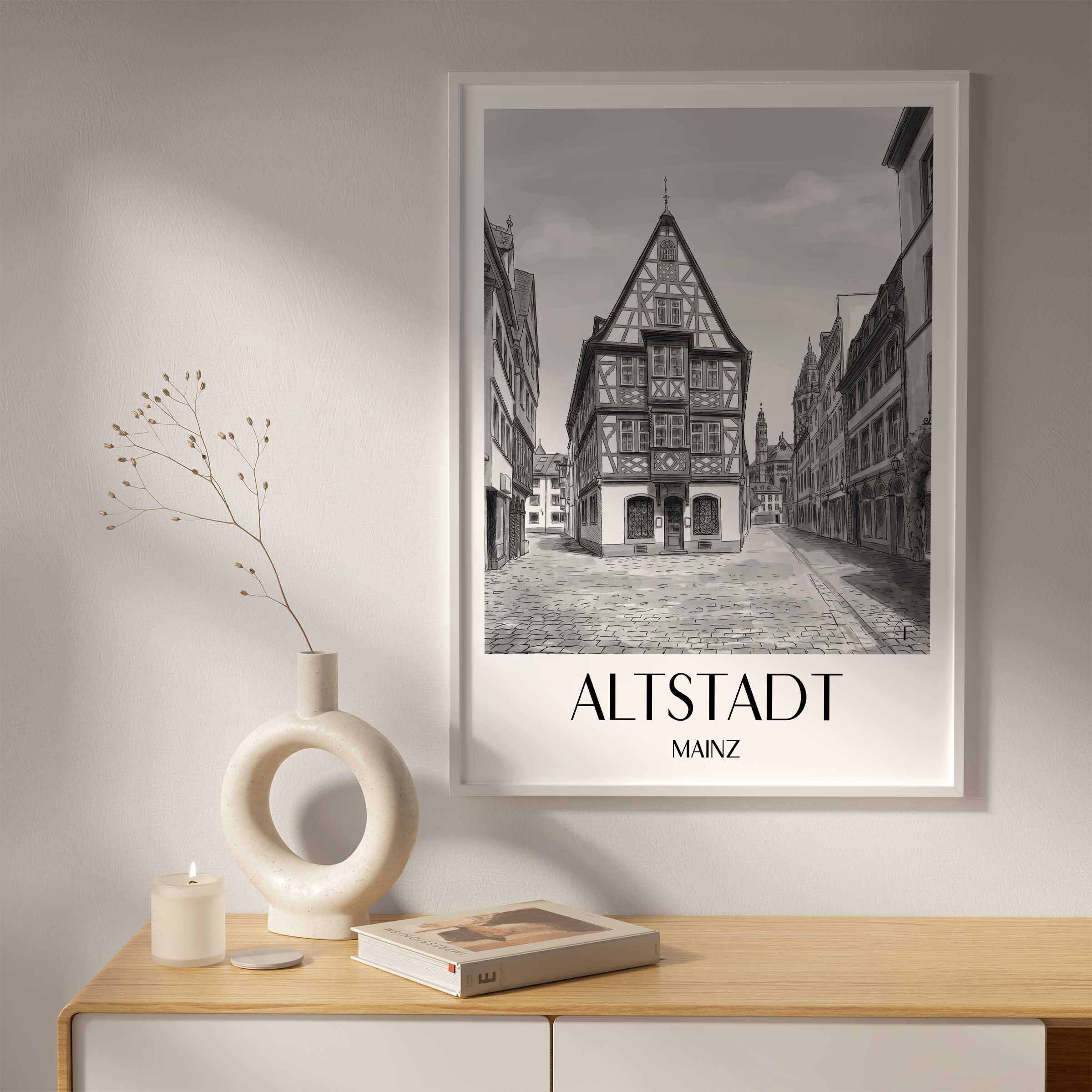 altstadt-mainz-deutschland-poster-aquarell-schwarz-weiss