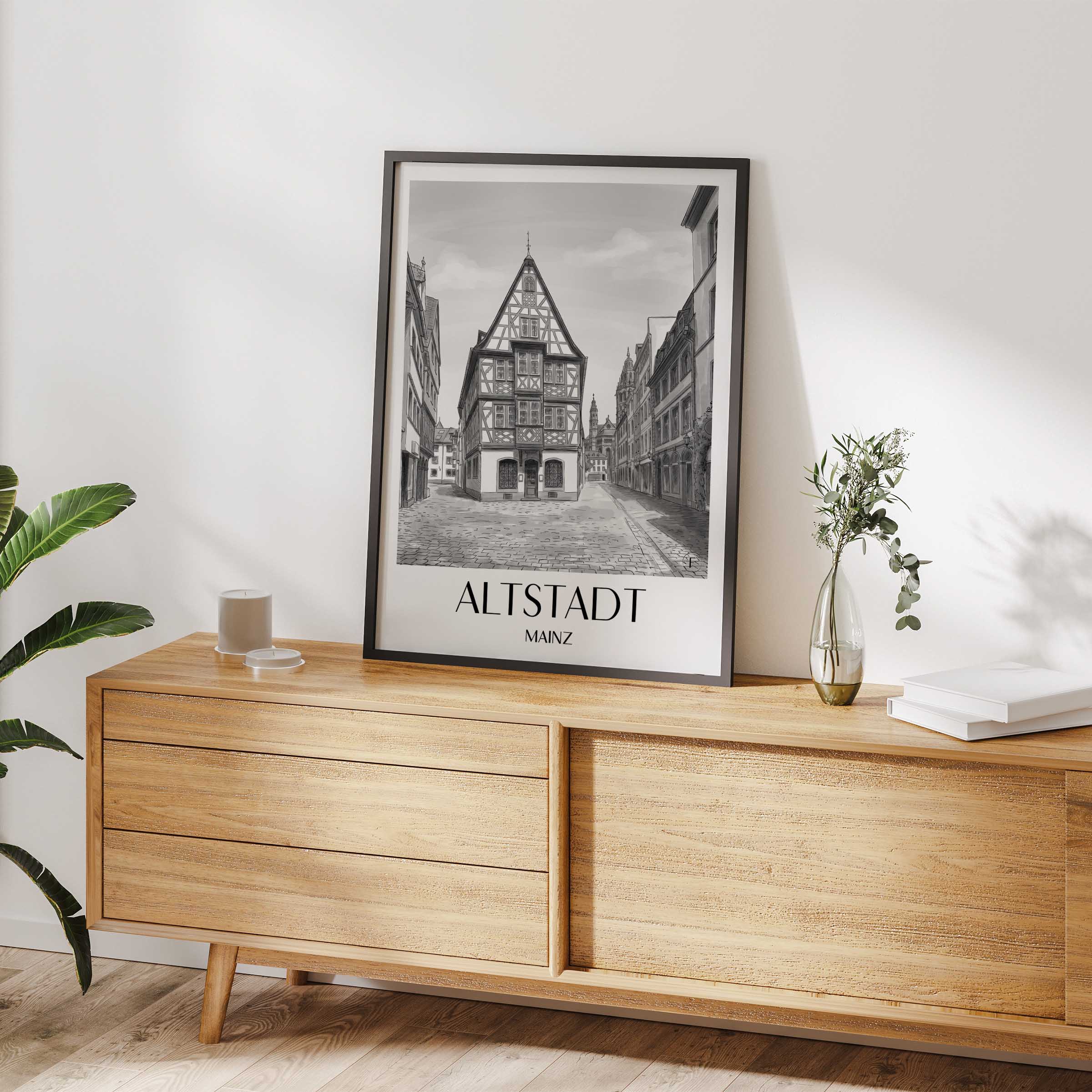 altstadt-mainz-deutschland-poster-aquarell-schwarz-weiss