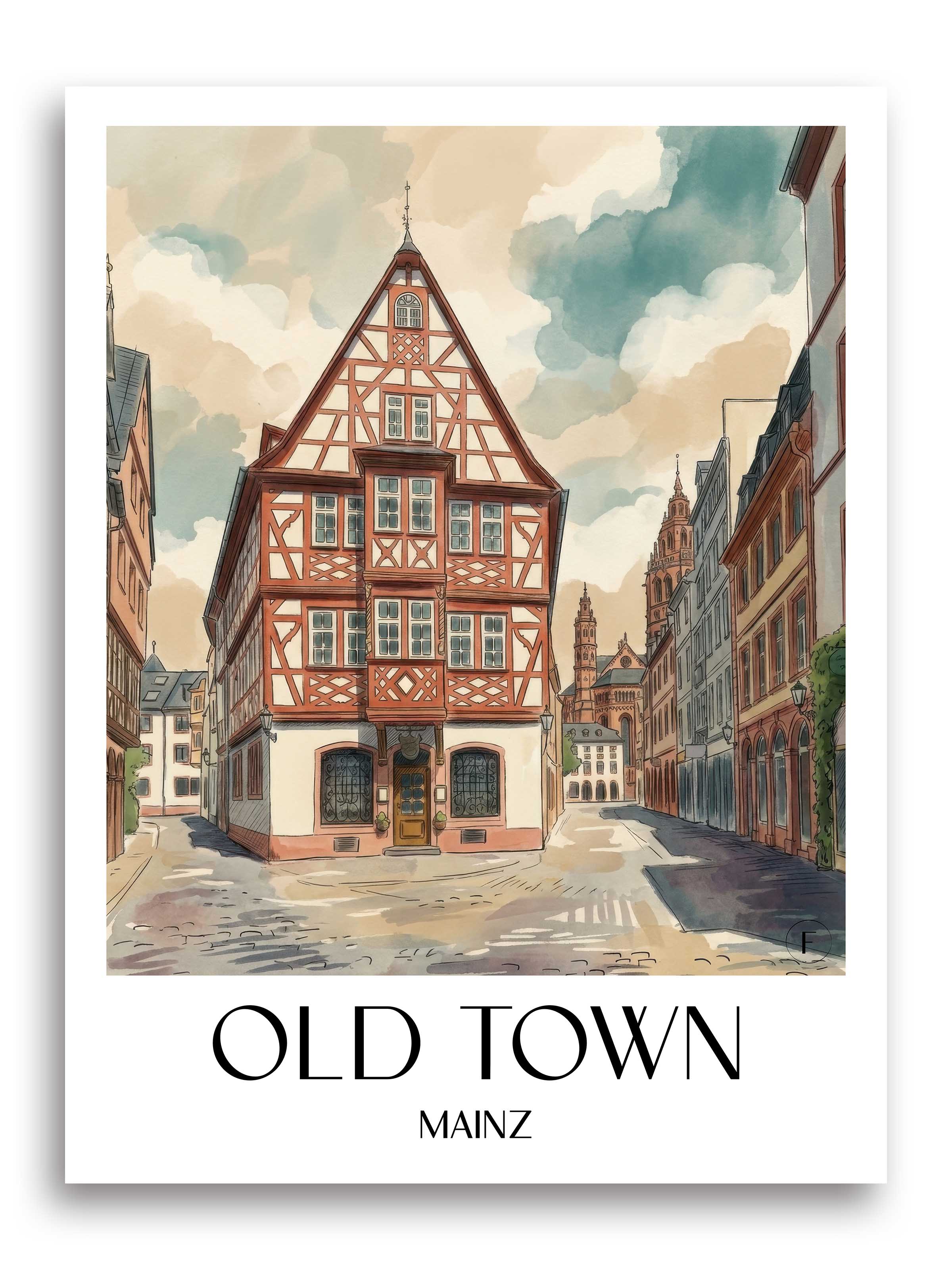 Altstadt Poster - Mainz - Deutschland Kunstdruck - Aquarell von A4 bis A1 - favplace