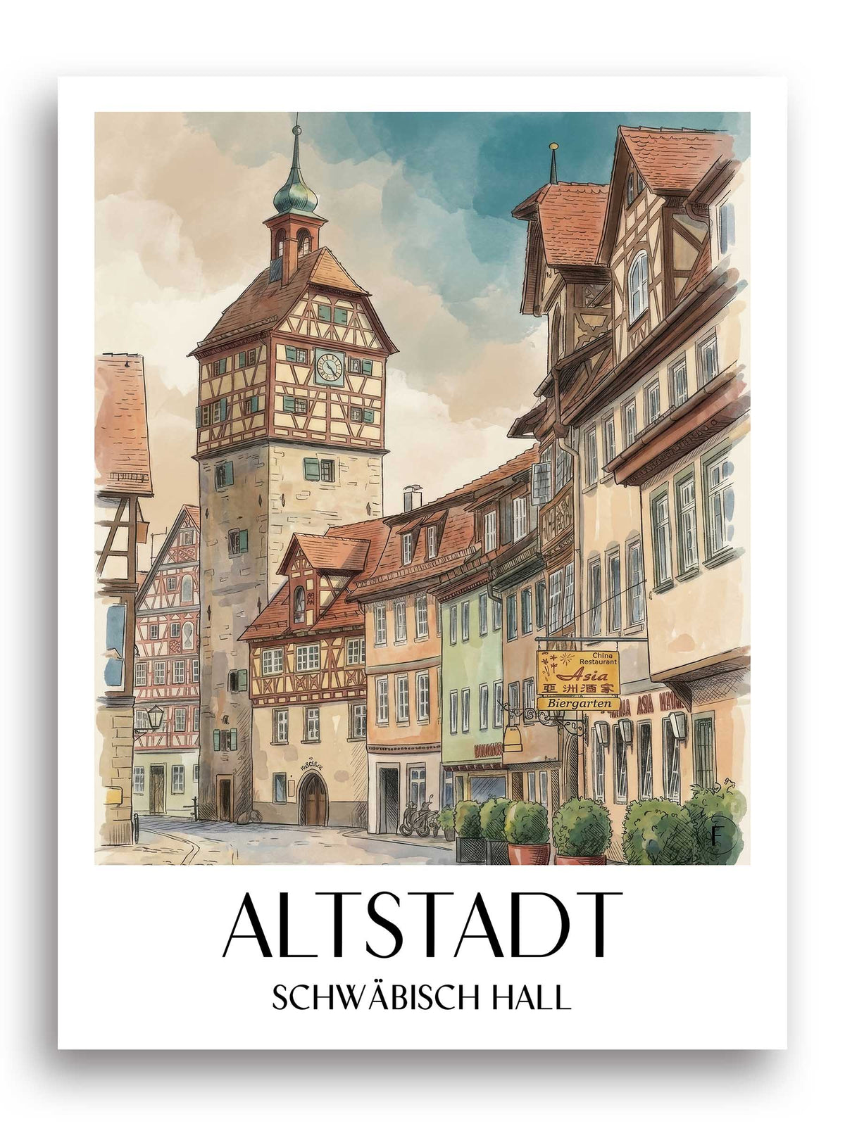 altstadt-schwäbisch-hall-deutschland-poster-aquarell