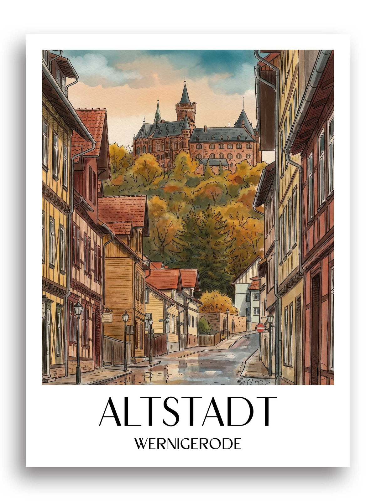 altstadt-wernigerode-deutschland-poster-aquarell