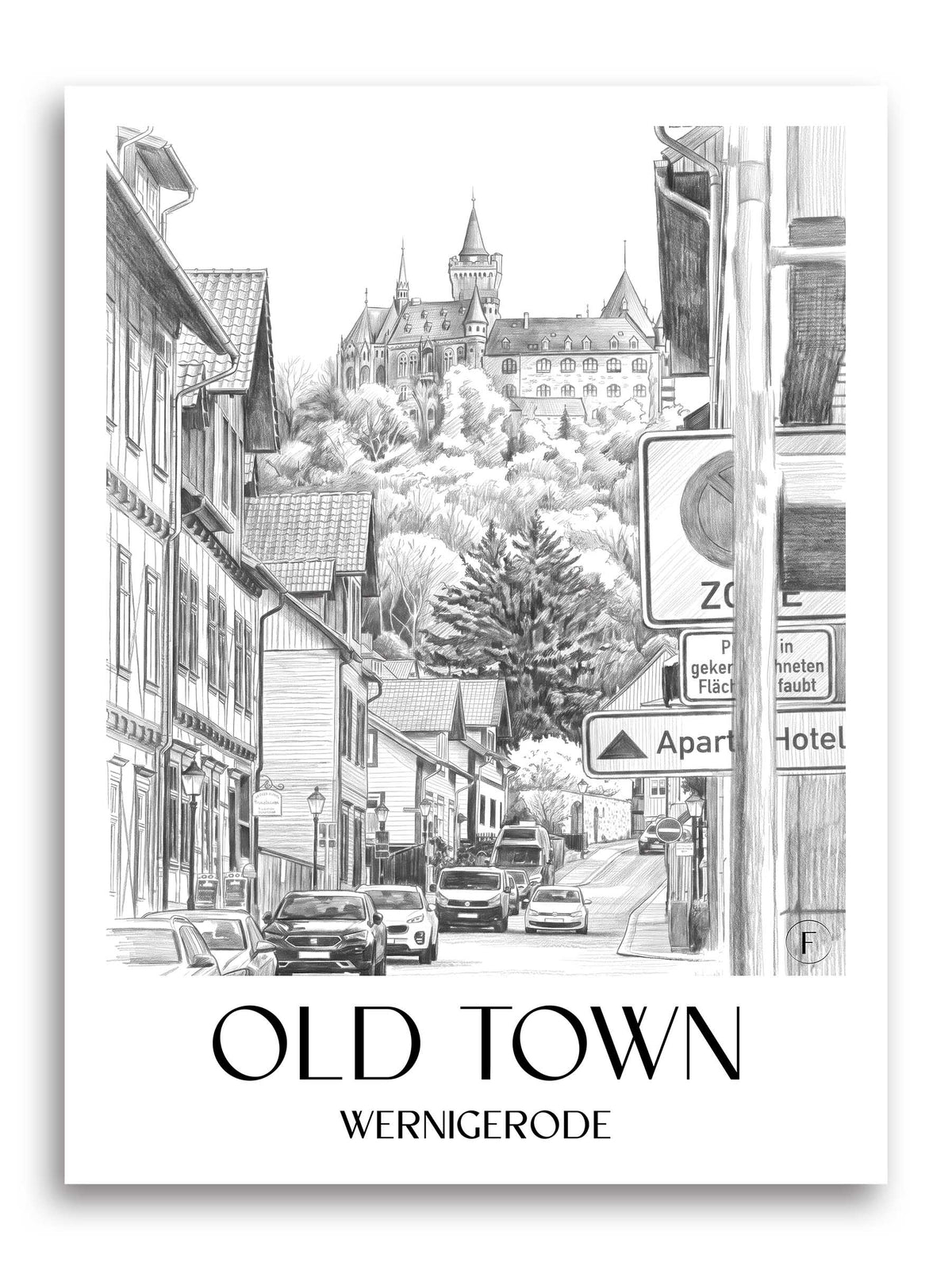 Altstadt Poster - Wernigerode - Deutschland Kunstdruck - Zeichnung von A4 bis A1