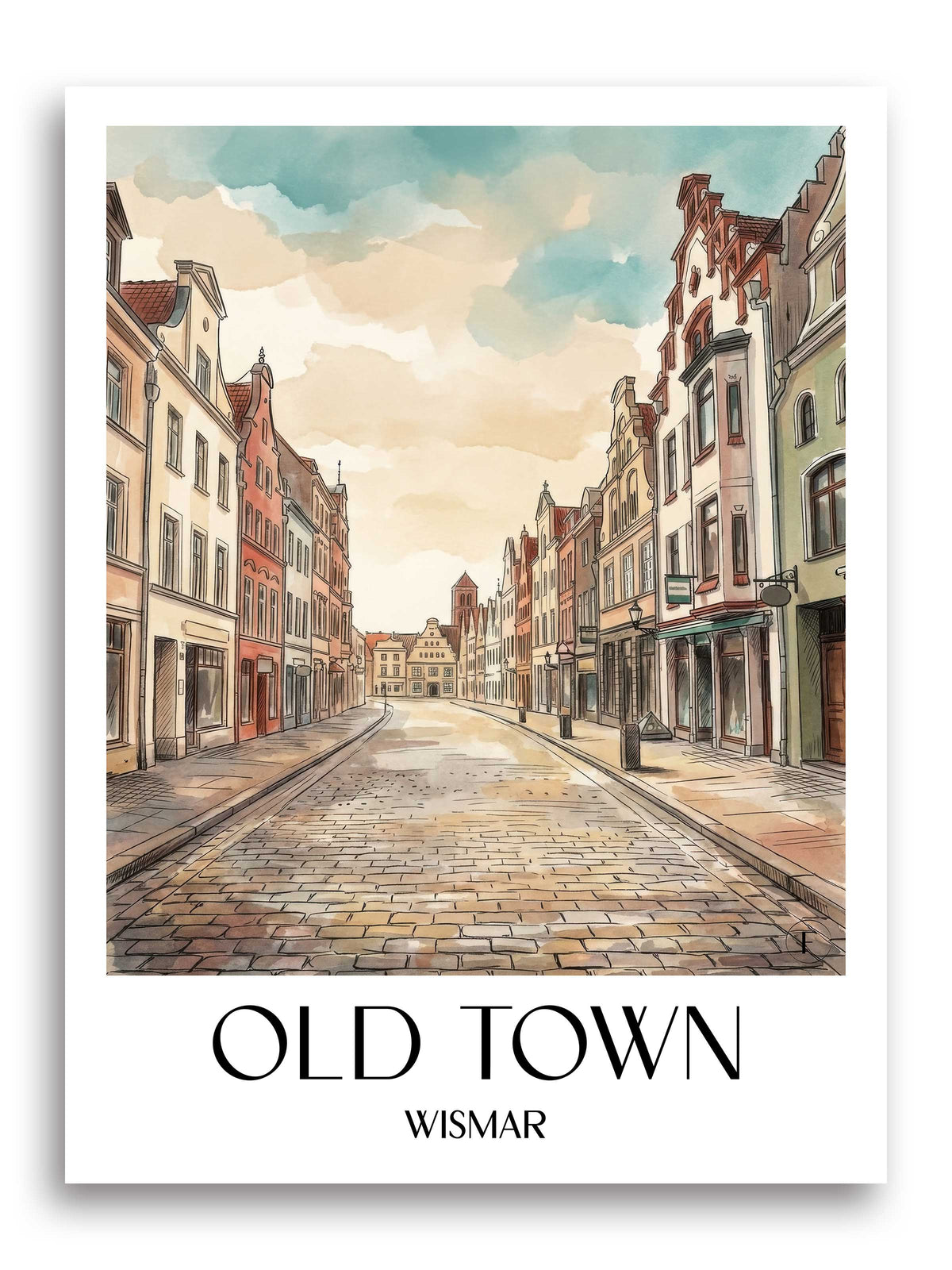 Altstadt Poster - Wismar - Deutschland Kunstdruck - Aquarell von A4 bis A1 - favplace