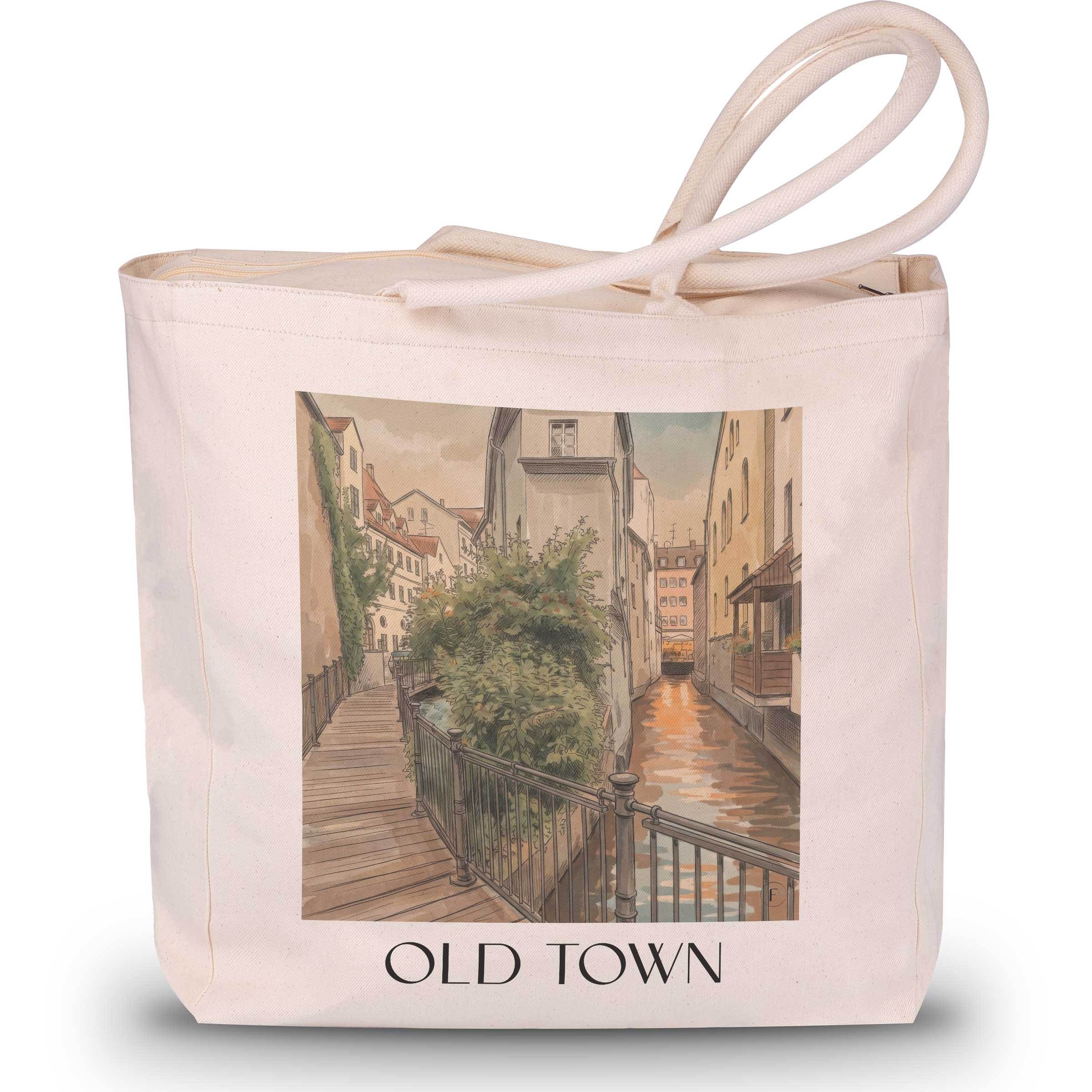 Altstadt Shopping Tasche - Augsburg - Deutschland Tote Bag - Einkaufstasche im Aquarell Stil - favplace