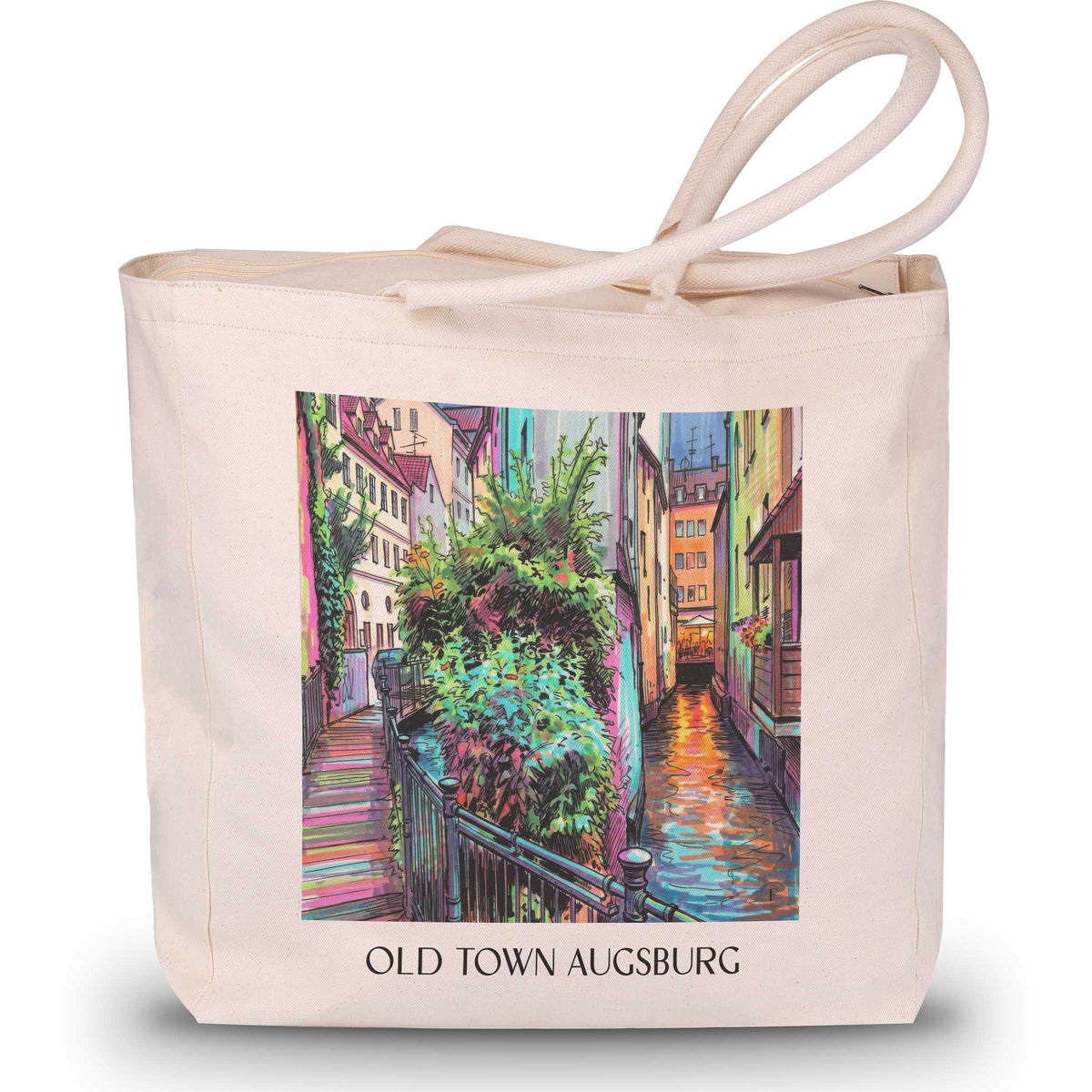 Altstadt Shopping Tasche - Augsburg - Deutschland Tote Bag - Einkaufstasche im Tag Graffiti Stil - favplace