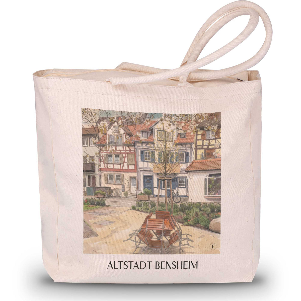 altstadt-bensheim-deutschland-einkaufstasche-aquarell