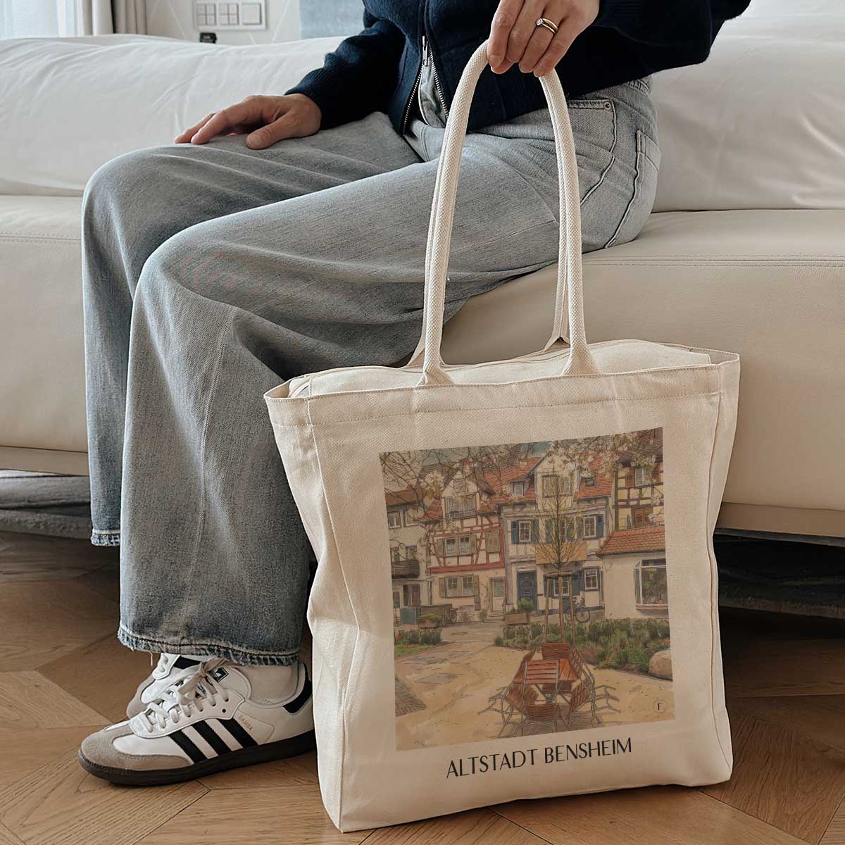altstadt-bensheim-deutschland-einkaufstasche-aquarell
