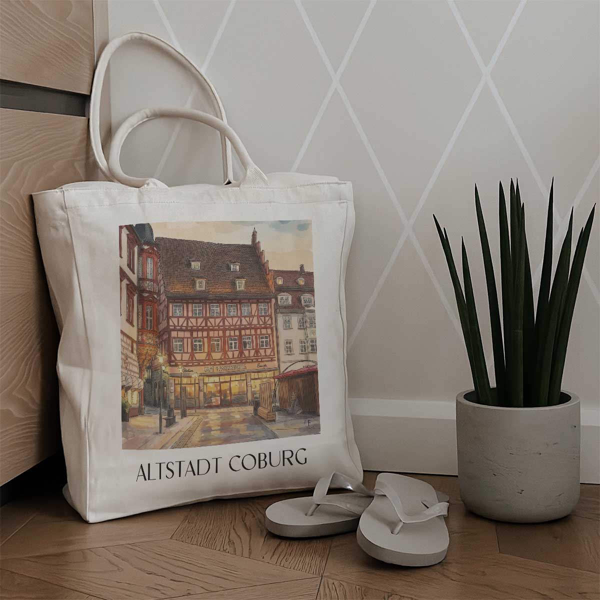 altstadt-coburg-deutschland-einkaufstasche-aquarell