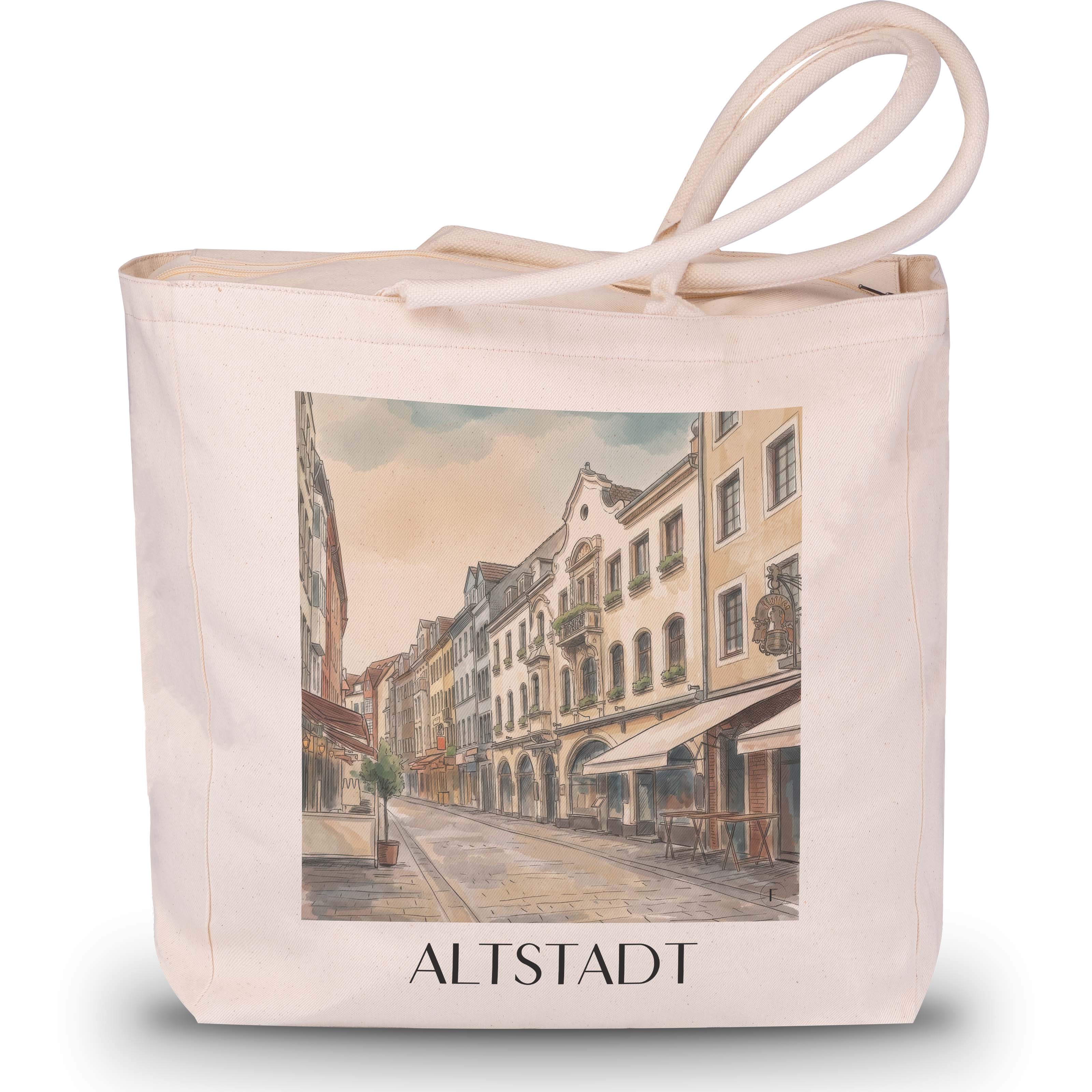 altstadt-düsseldorf-deutschland-einkaufstasche-aquarell