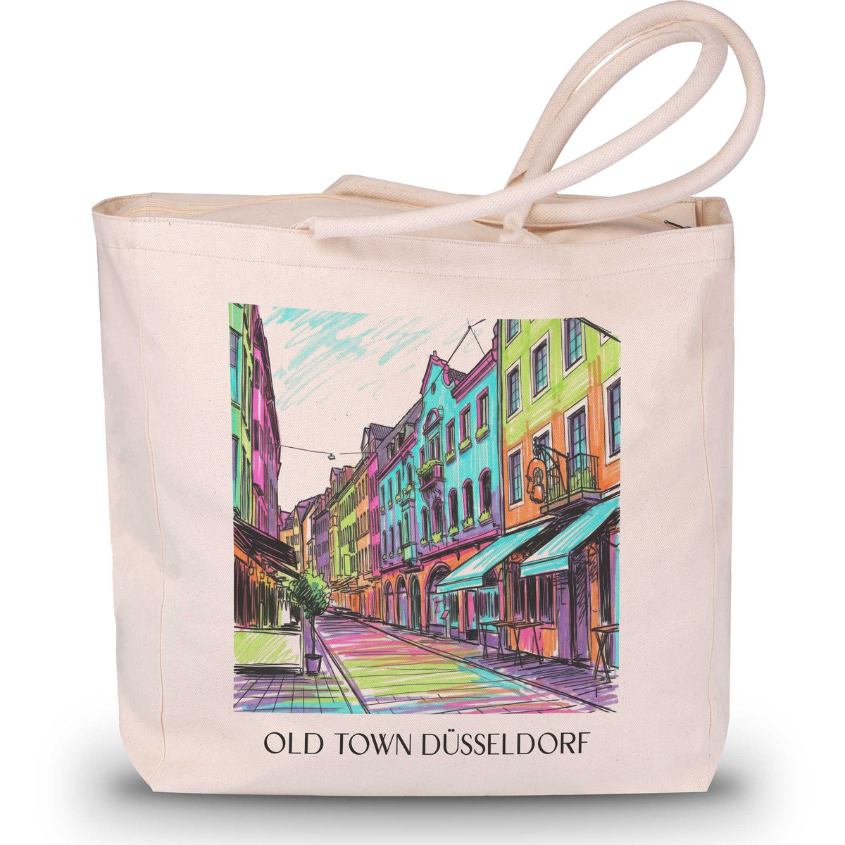 Altstadt Shopping Tasche - Düsseldorf - Deutschland Tote Bag - Einkaufstasche im Tag Graffiti Stil - favplace