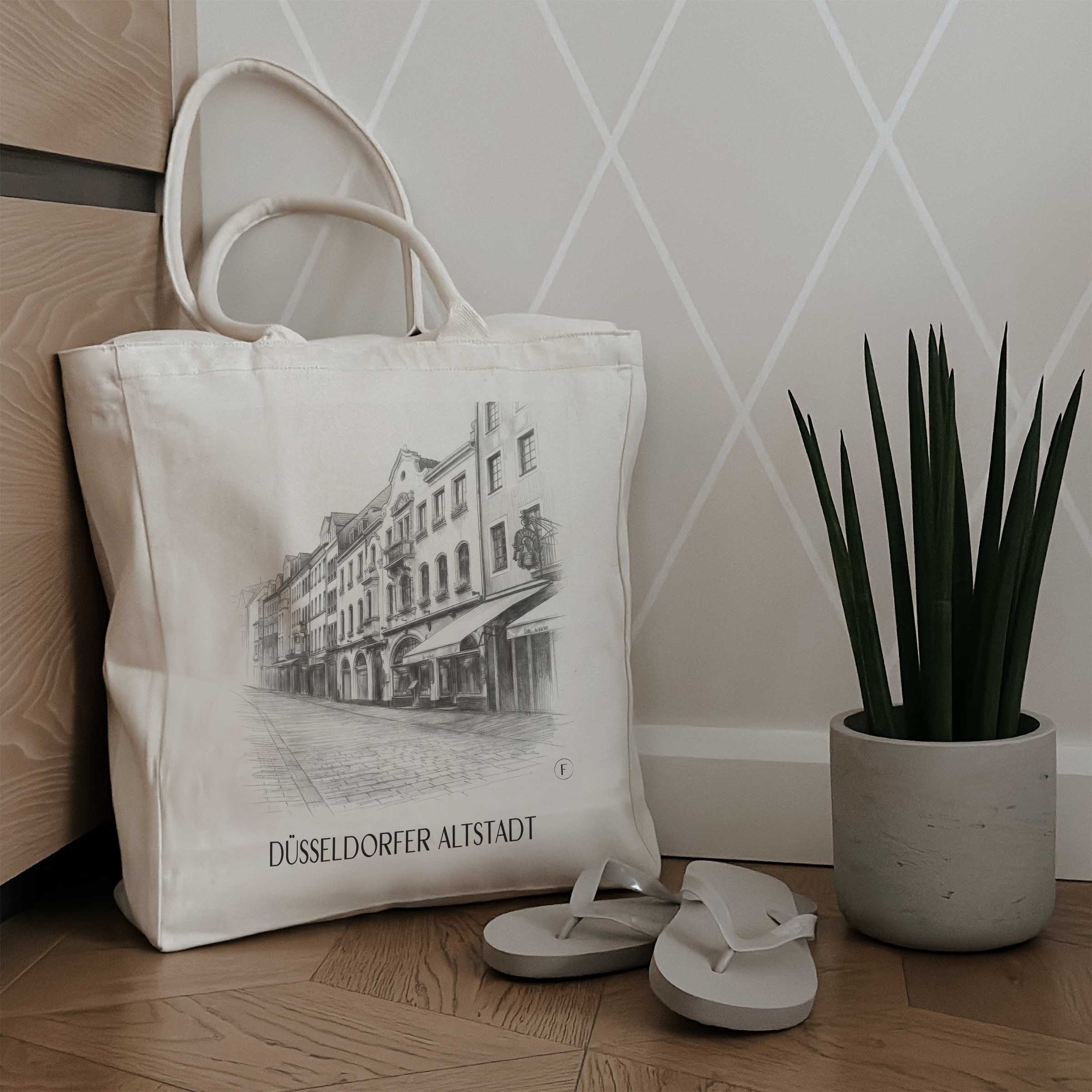 altstadt-düsseldorf-deutschland-einkaufstasche-bleistift-zeichnung-drawing