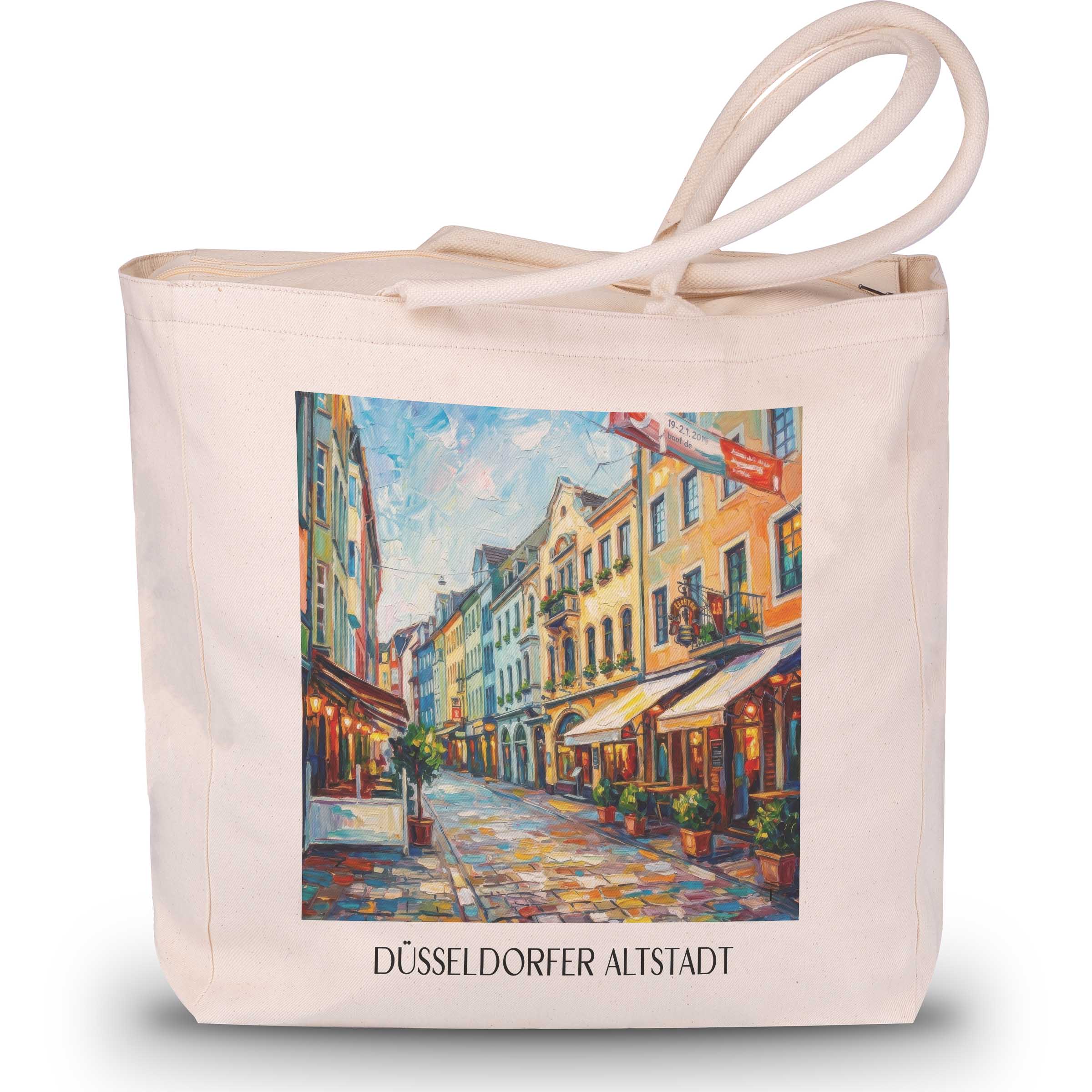 altstadt-düsseldorf-deutschland-einkaufstasche-oil-painting-oelgemaelde