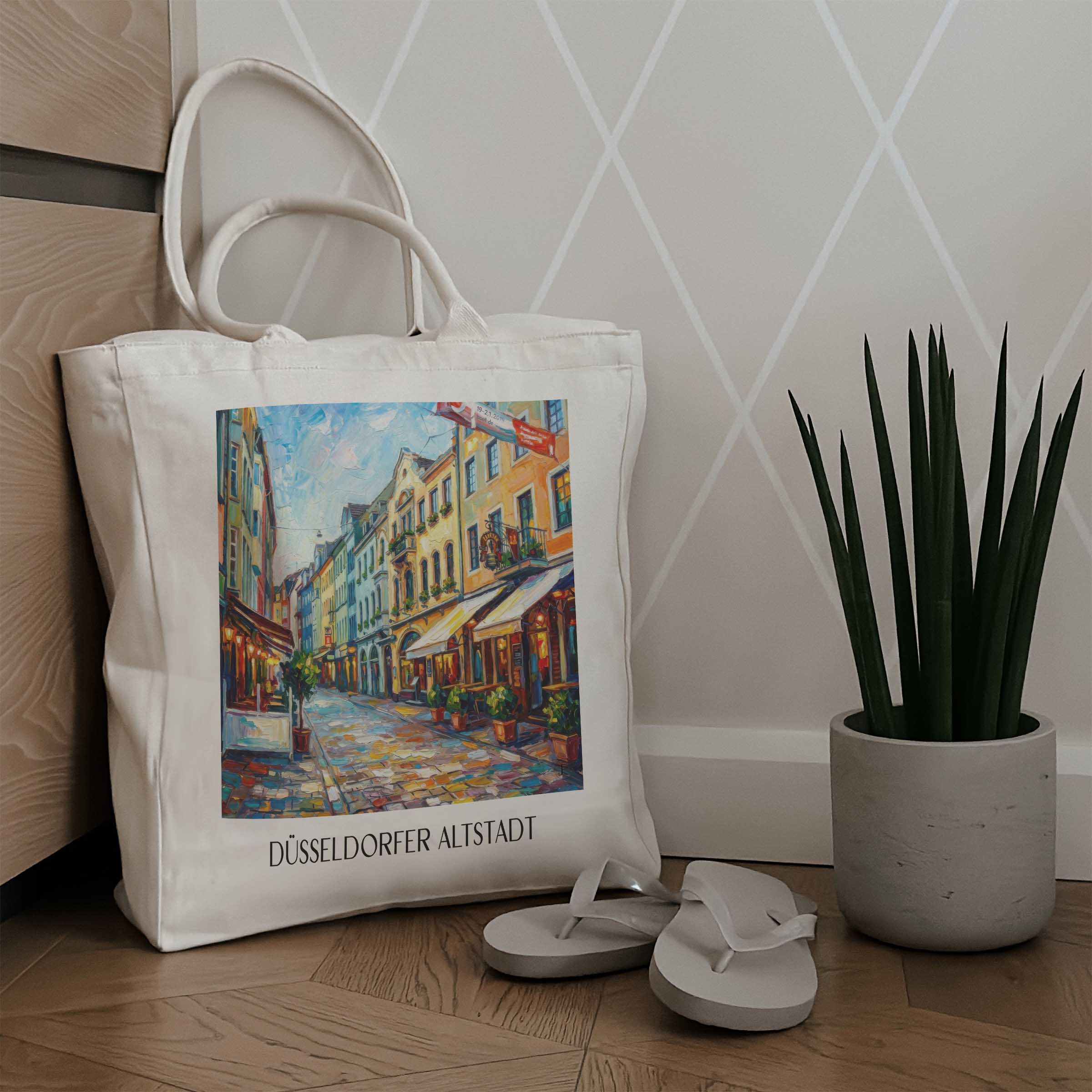 altstadt-düsseldorf-deutschland-einkaufstasche-oil-painting-oelgemaelde