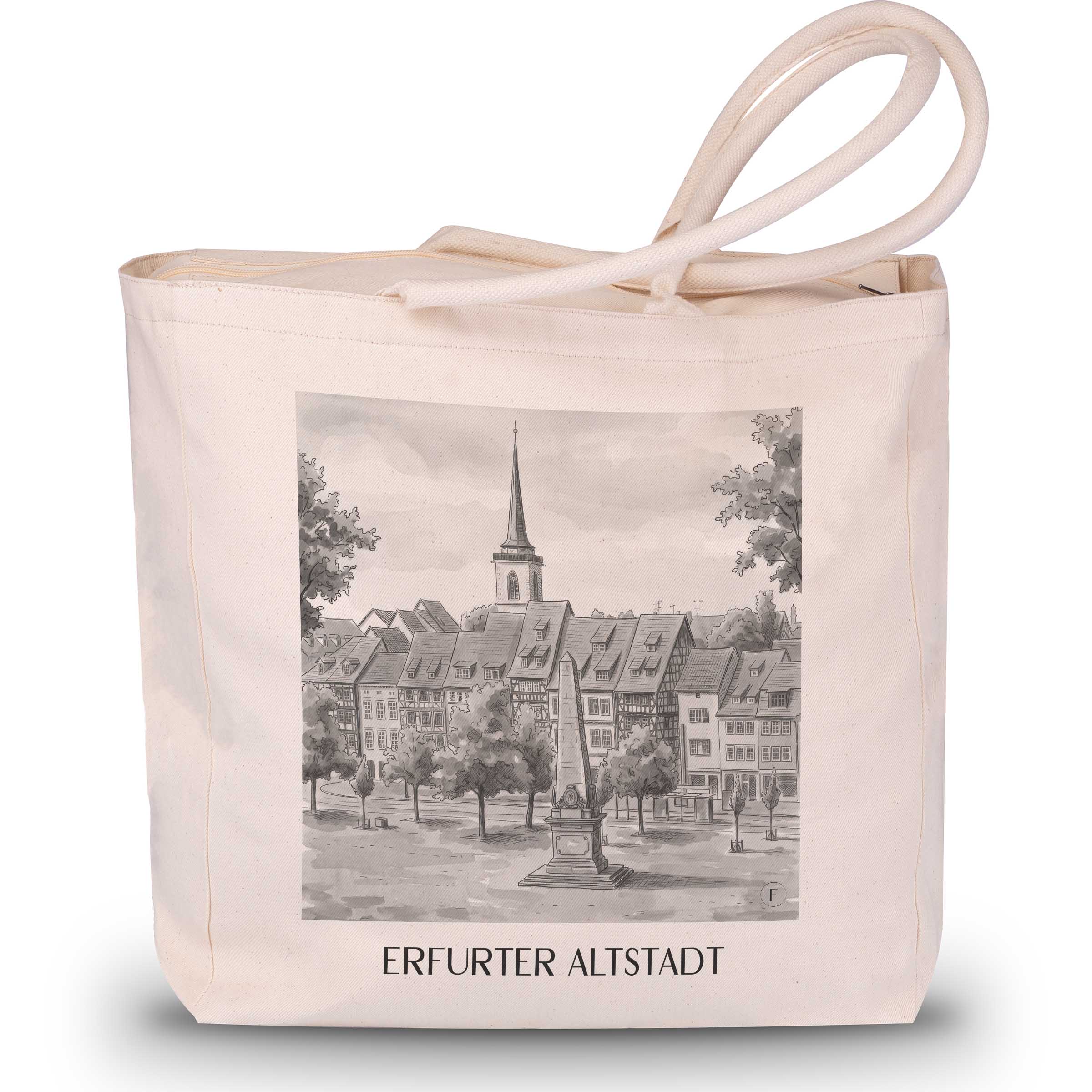 altstadt-erfurt-deutschland-einkaufstasche-aquarell-schwarz-weiss