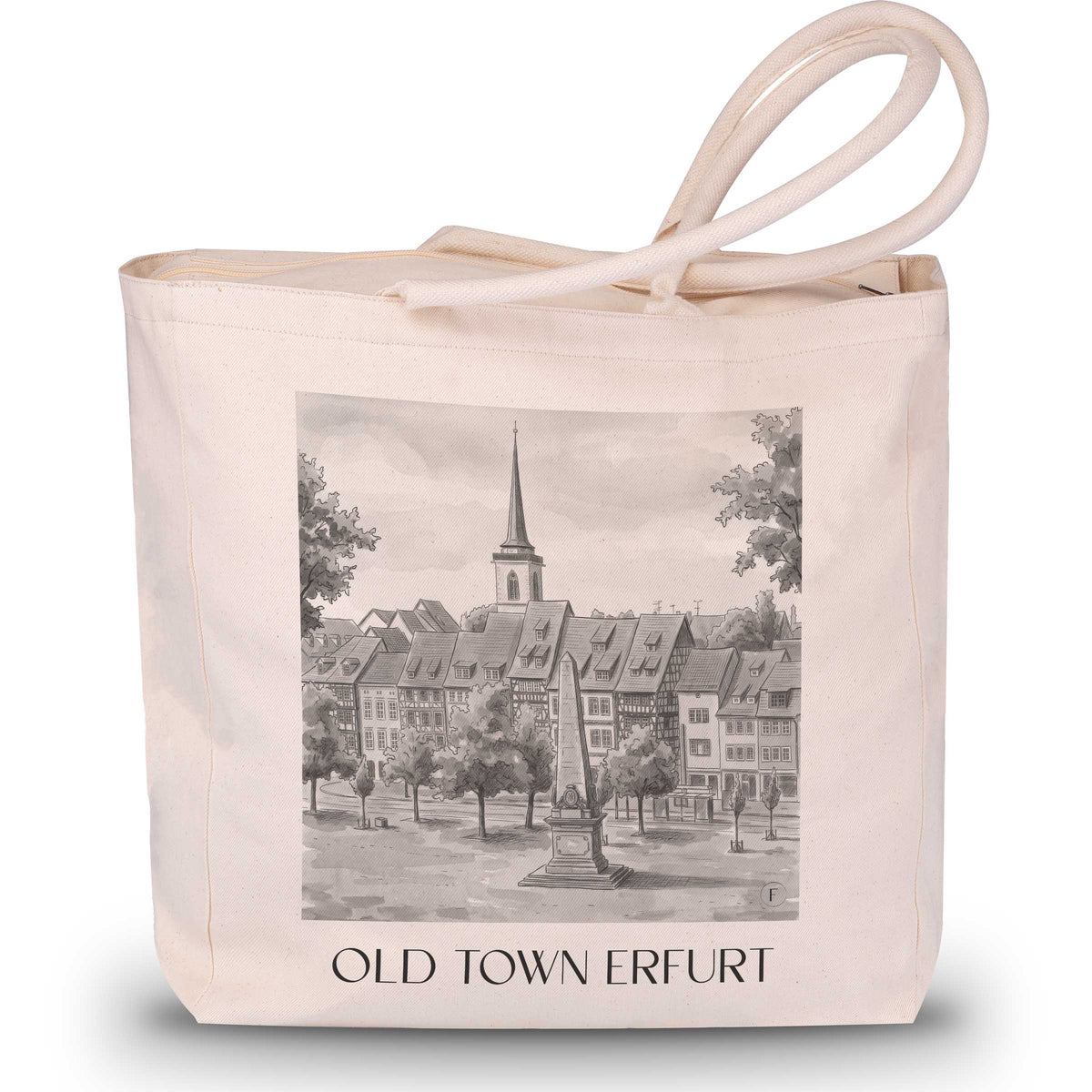 Altstadt Shopping Tasche - Erfurt - Deutschland Tote Bag - Einkaufstasche im Aquarell Schwarz-Weiß Stil - favplace