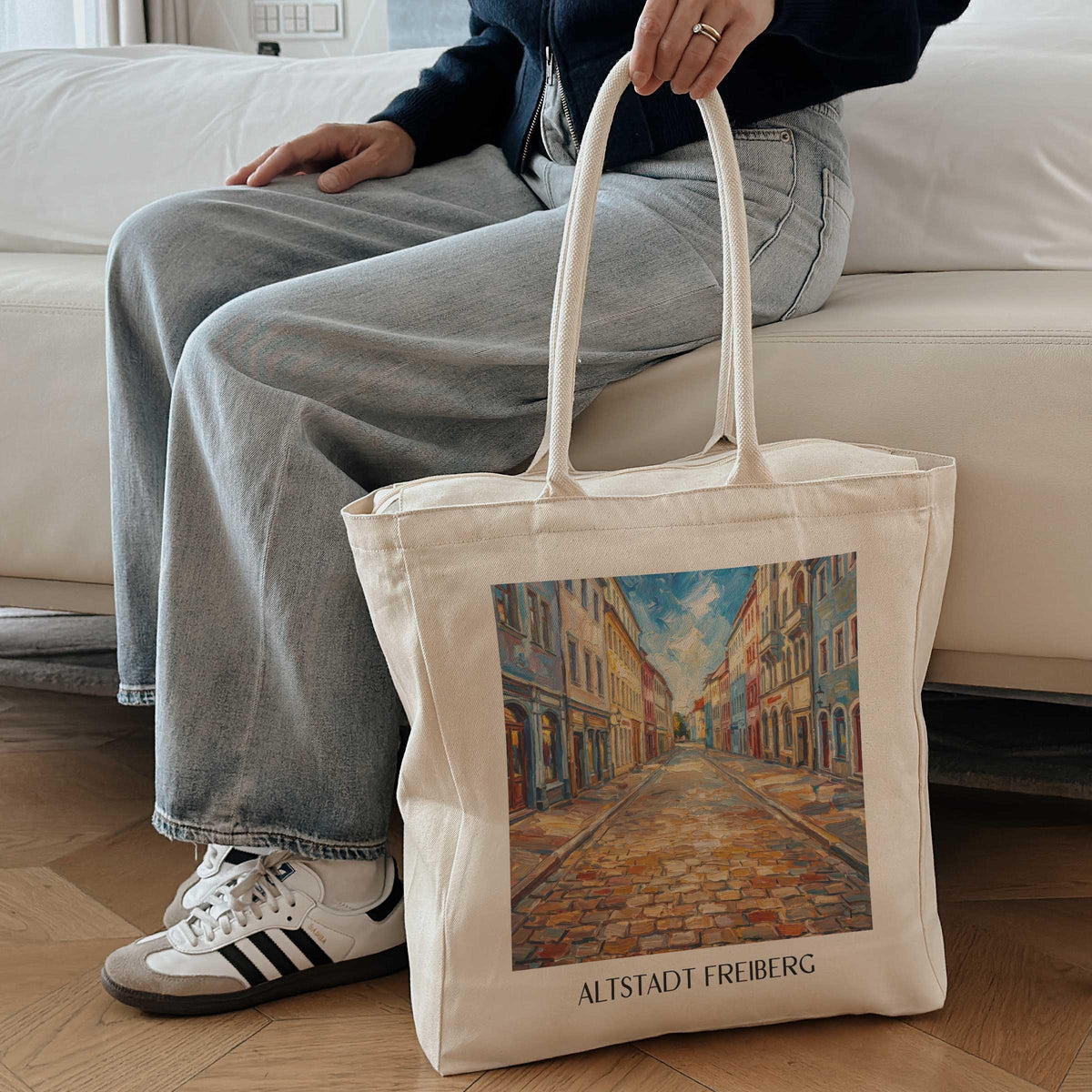 altstadt-freiberg-deutschland-einkaufstasche-oil-painting-oelgemaelde