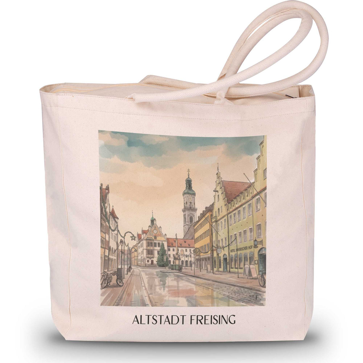 altstadt-freising-deutschland-einkaufstasche-aquarell