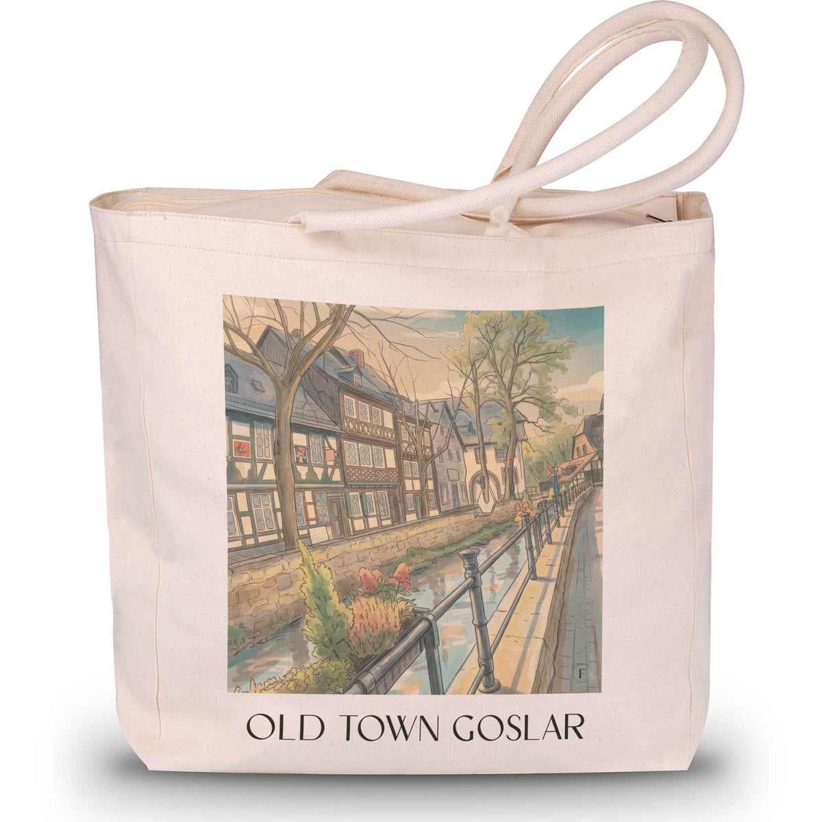 Altstadt Shopping Tasche - Goslar - Deutschland Tote Bag - Einkaufstasche im Aquarell Stil - favplace